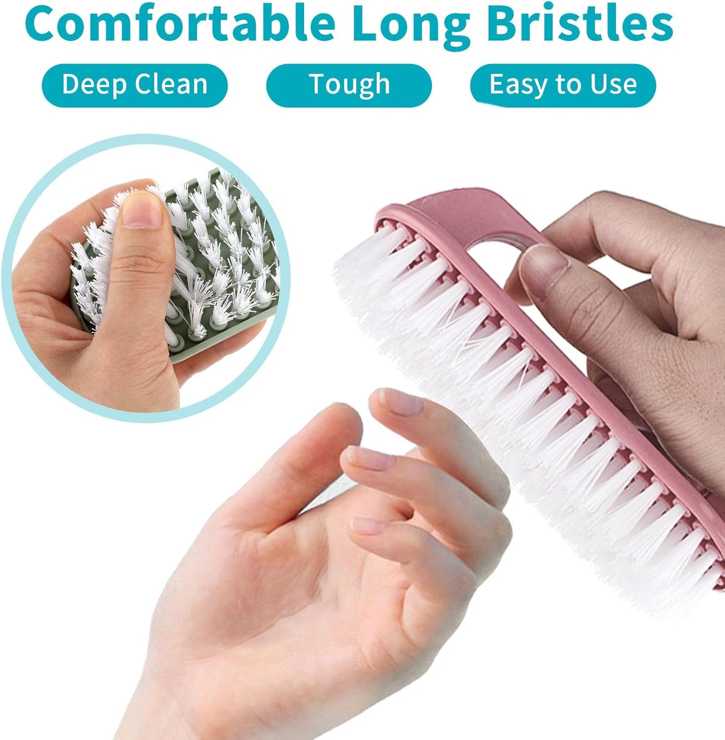 Hand Nail Cleaning Brush, 2 Pcs Durable Stiff Bristles Fingernails Scrub Cleaner with Handle(Pink, Green)