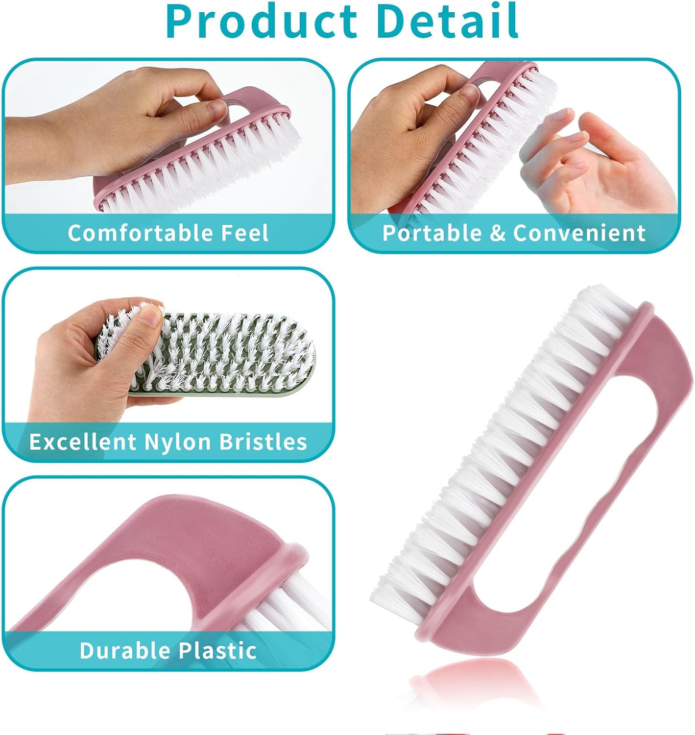 Hand Nail Cleaning Brush, 2 Pcs Durable Stiff Bristles Fingernails Scrub Cleaner with Handle(Pink, Green)