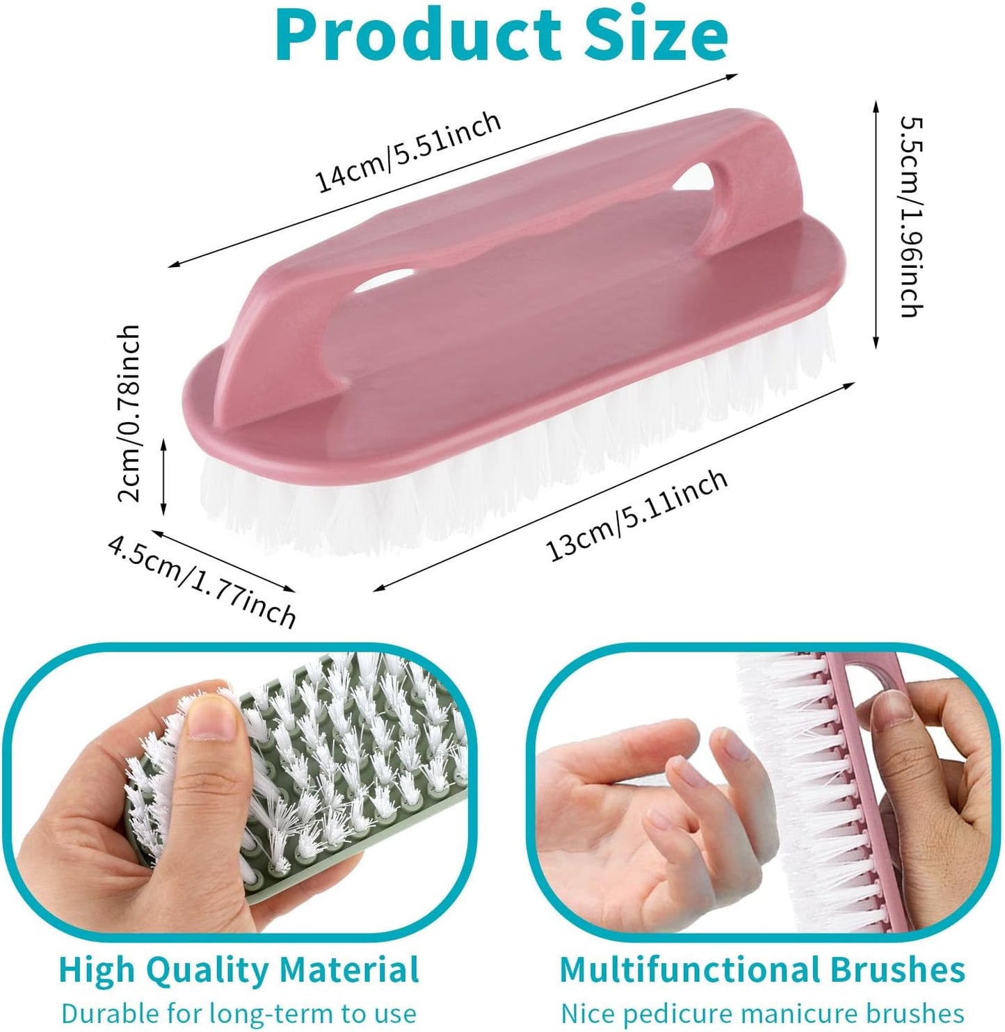 Hand Nail Cleaning Brush, 2 Pcs Durable Stiff Bristles Fingernails Scrub Cleaner with Handle(Pink, Green)