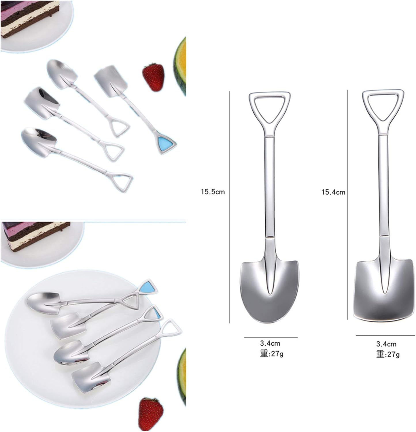 Fruit Dessert Shovel Spoons Set 4PCS, 6 inch Stainless Steel Mixed Dinner Teaspoon Spoons for Dessert Coffee Tea Ice Cream Fruit Cake for Home Kitchen Restaurant
