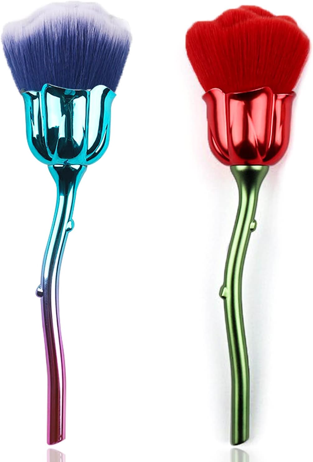 2 Pieces Rose Makeup Brushes Blush Brush Large Face Powder Makeup Brushes kabuki brushes for Powder Cosmetic Loose Powder Brush Nail Dust Brush (Red/Blue)