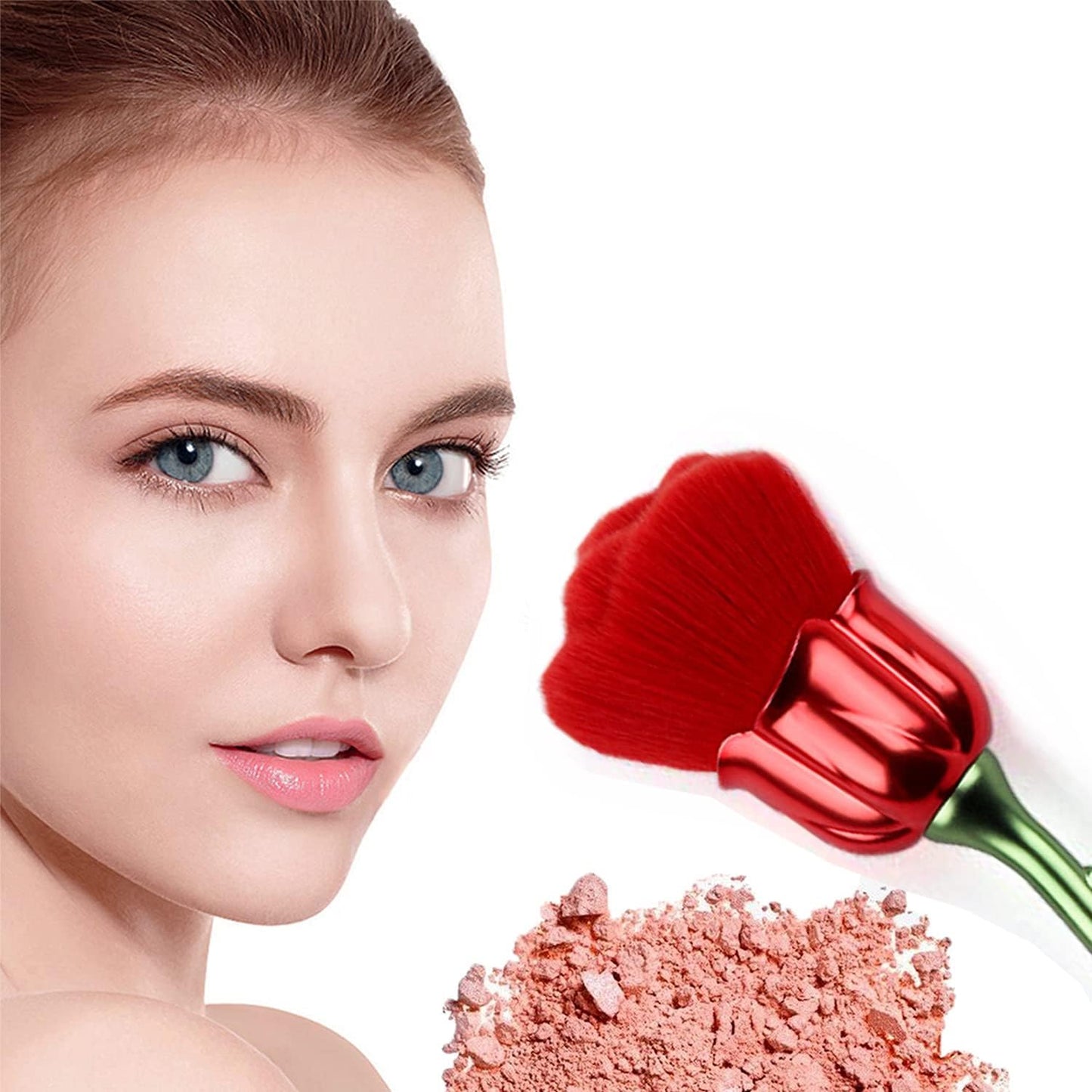 2 Pieces Rose Makeup Brushes Blush Brush Large Face Powder Makeup Brushes kabuki brushes for Powder Cosmetic Loose Powder Brush Nail Dust Brush (Red/Blue)