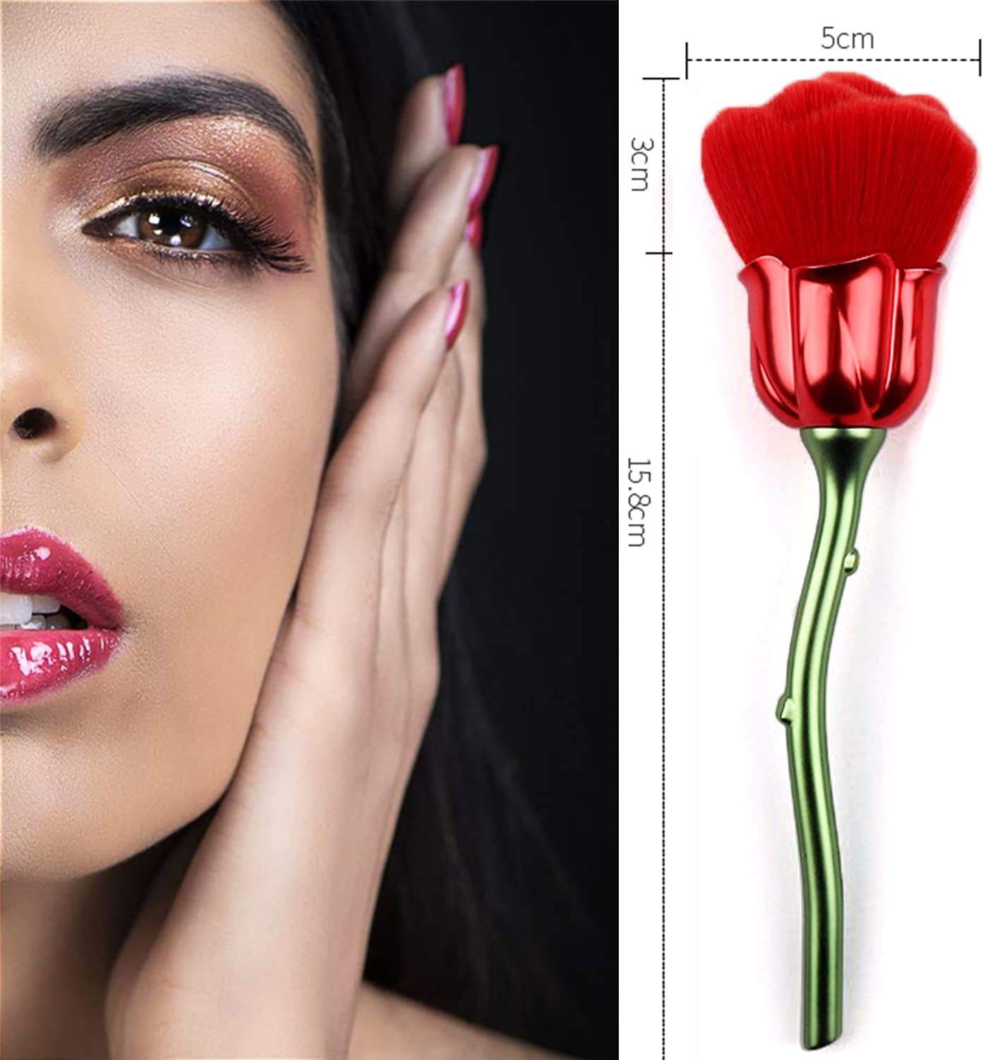 2 Pieces Rose Makeup Brushes Blush Brush Large Face Powder Makeup Brushes kabuki brushes for Powder Cosmetic Loose Powder Brush Nail Dust Brush (Red/Blue)