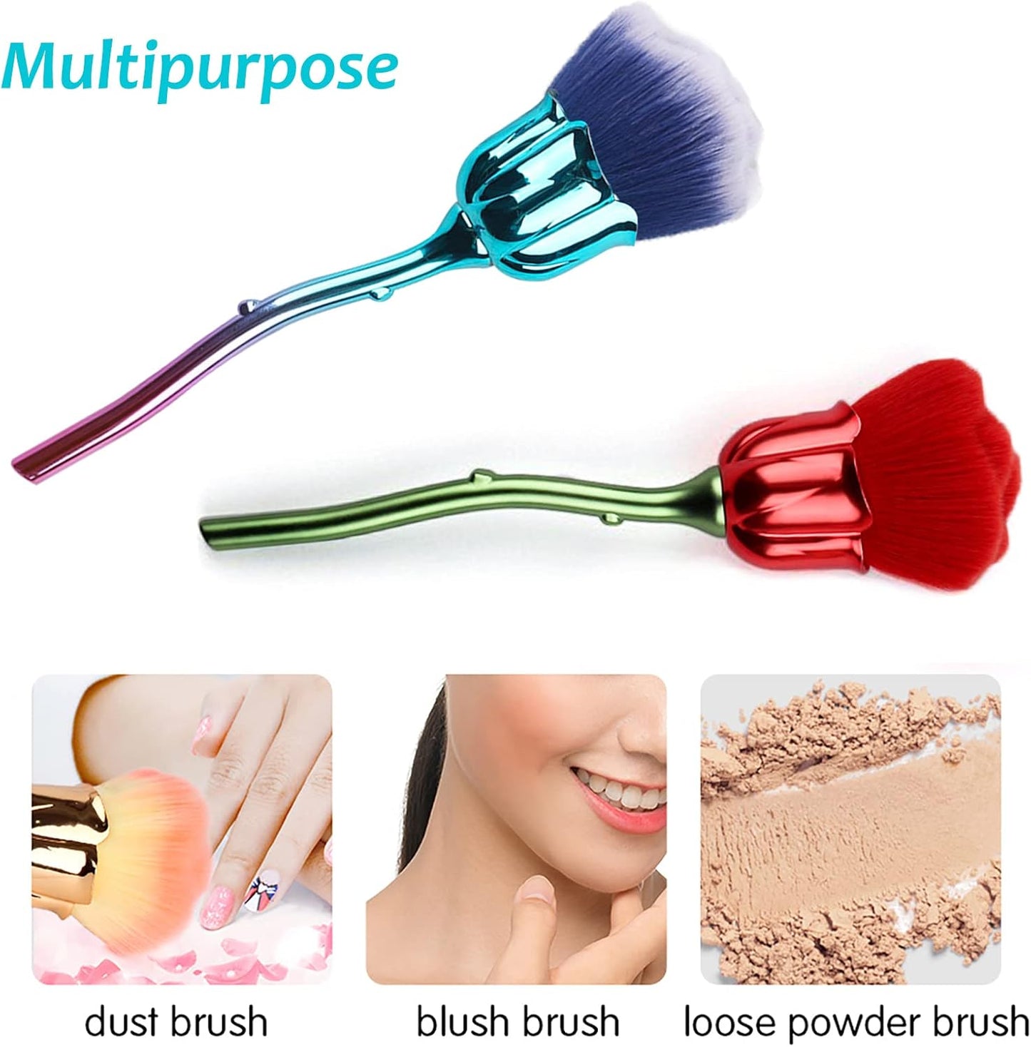 2 Pieces Rose Makeup Brushes Blush Brush Large Face Powder Makeup Brushes kabuki brushes for Powder Cosmetic Loose Powder Brush Nail Dust Brush (Red/Blue)