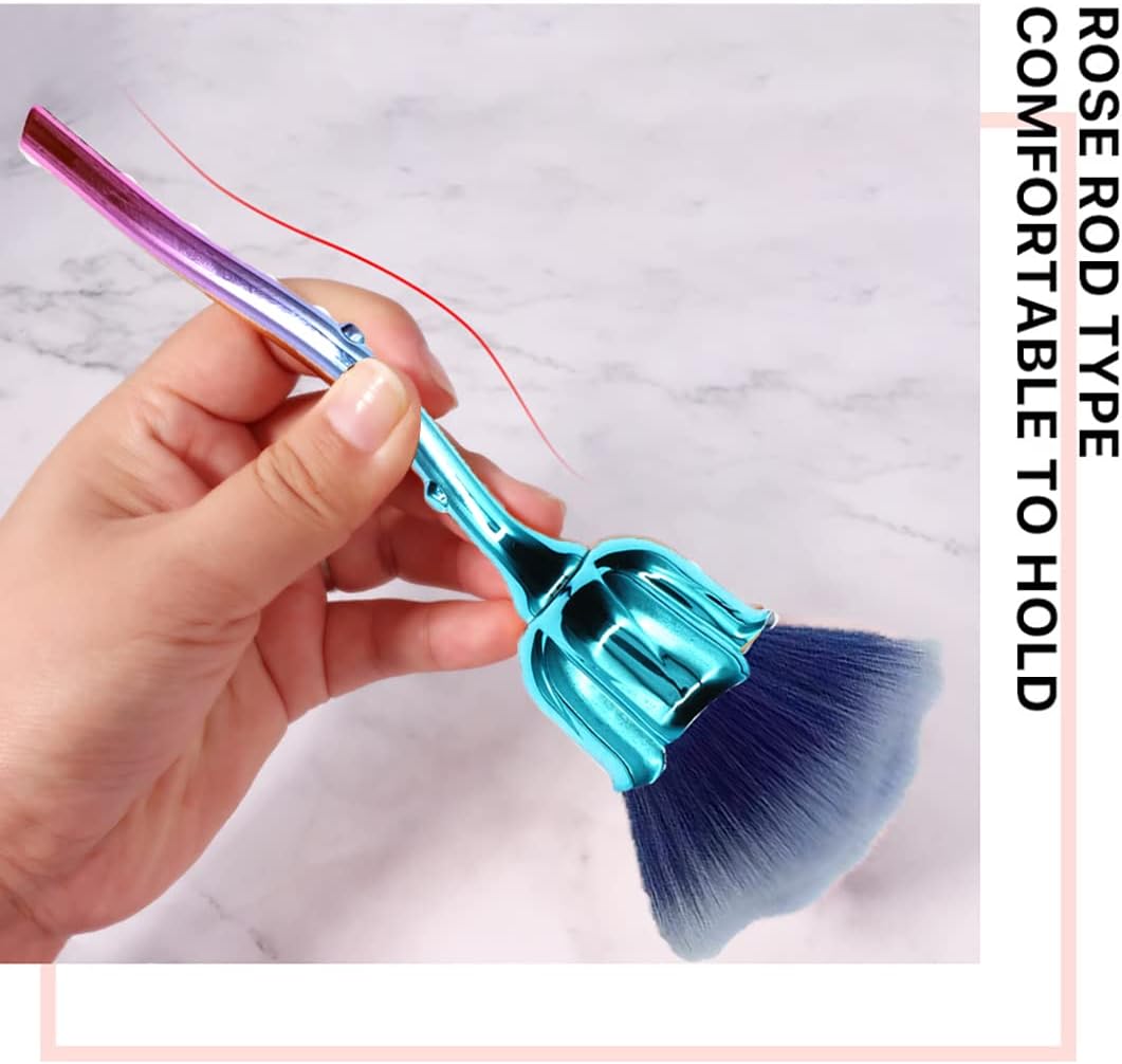 2 Pieces Rose Makeup Brushes Blush Brush Large Face Powder Makeup Brushes kabuki brushes for Powder Cosmetic Loose Powder Brush Nail Dust Brush (Red/Blue)