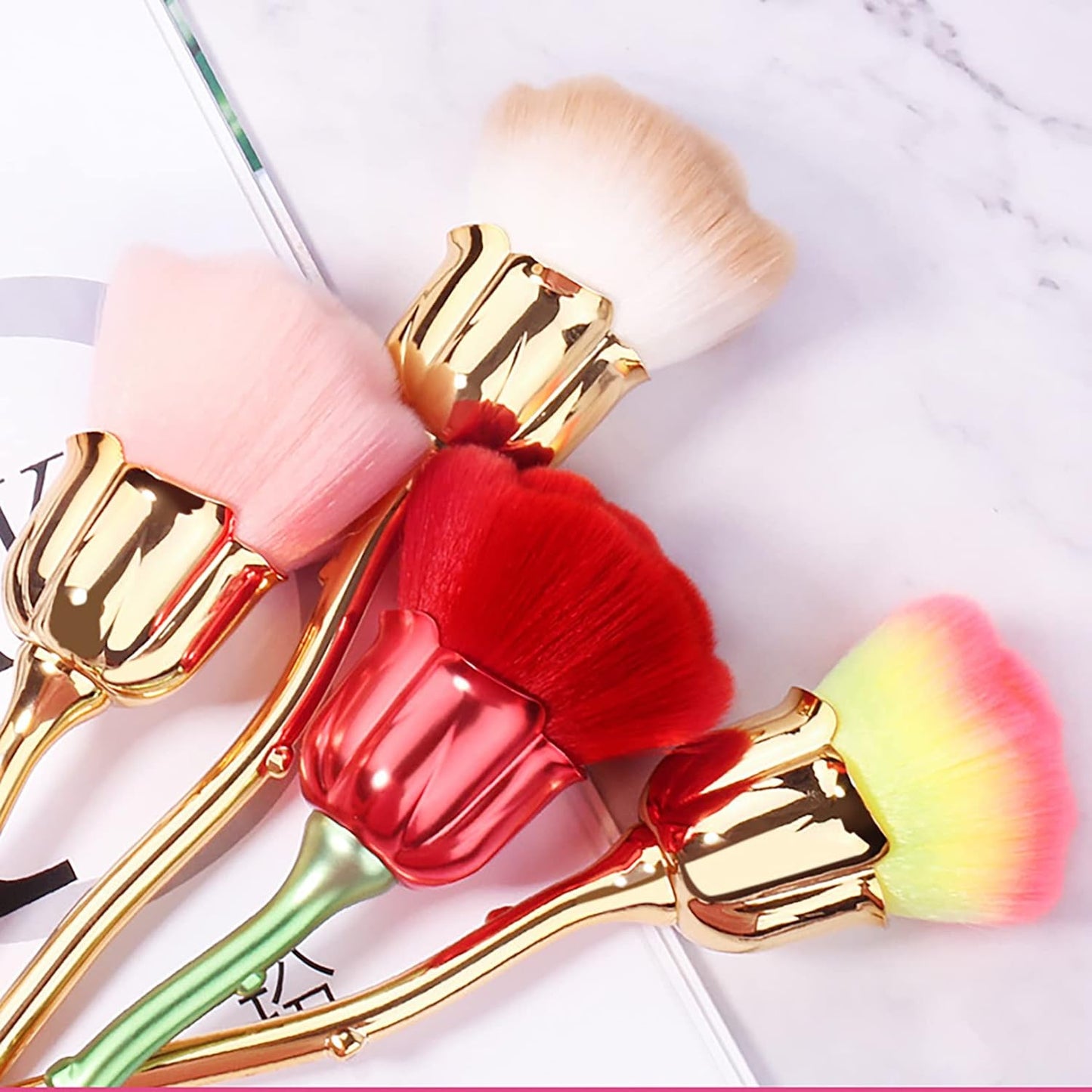 2 Pieces Rose Makeup Brushes Blush Brush Large Face Powder Makeup Brushes kabuki brushes for Powder Cosmetic Loose Powder Brush Nail Dust Brush (Red/Blue)