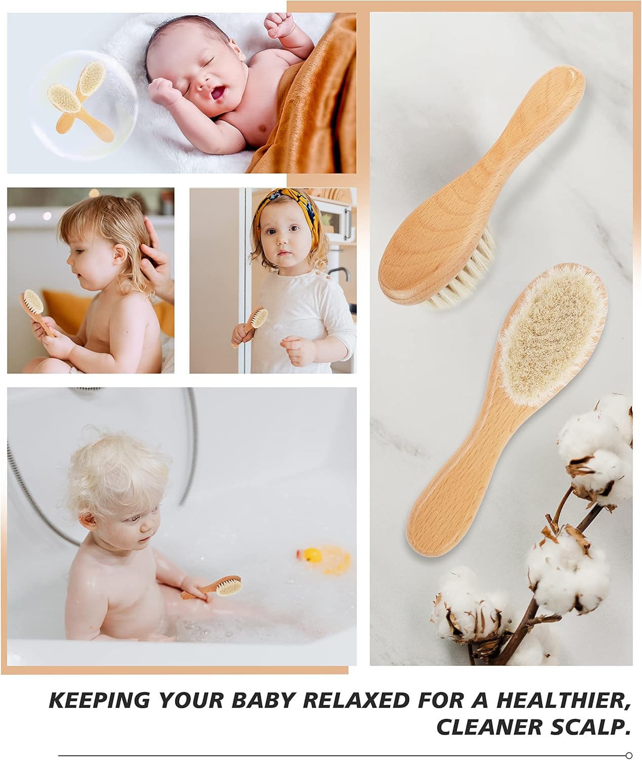 Baby Hair Brush, 2 Pcs Baby Hair Brush with Wooden Handle, Natural Soft Goat Bristles Cradle Cap Brush for Newborns & Toddlers