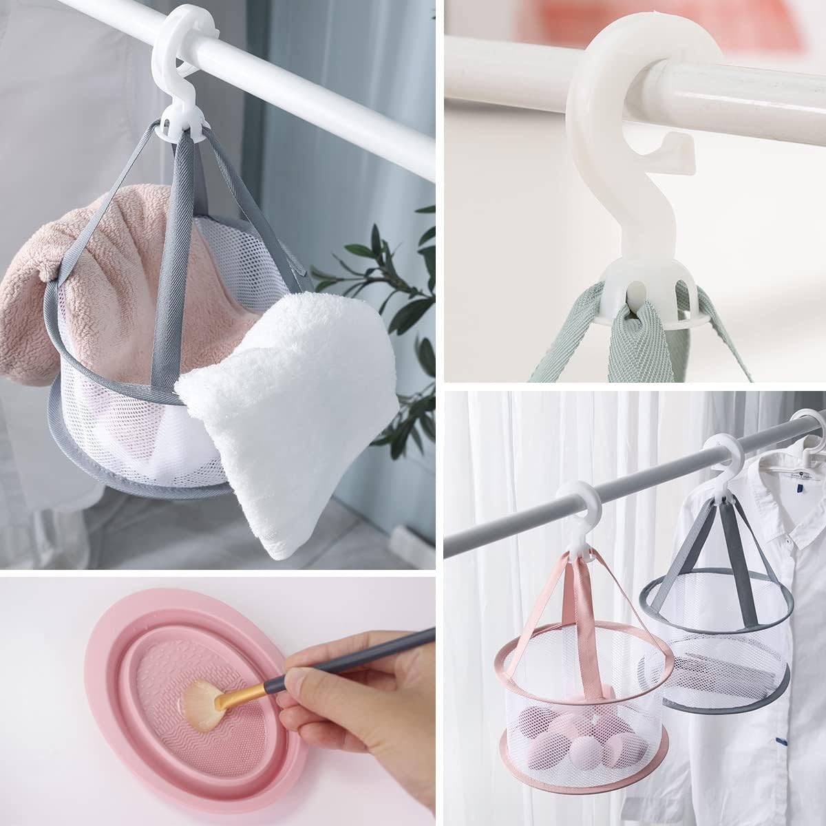 Makeup Brush Cleaning Mat & Hanging Drying Net, Foldable Silicone Makeup Brush Cleaner Brush Cleaning Pad cleaning bowl with Mesh Drying Rack Basket to dry Makeup Sponge, powder puff, brush (Purple)