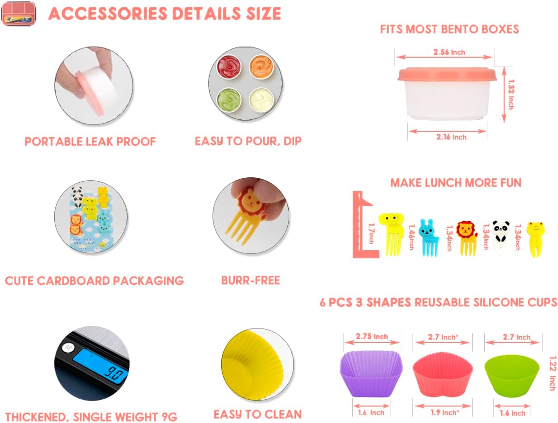Bento Lunch Box for Kids Adult,4 Compartment Bento Box Adult Lunch Box Containers,Kids Lunch Box with Accessories Silicone Food Cake Cups, Cute Food Picks for Kids,Easy to Clean (PINK)