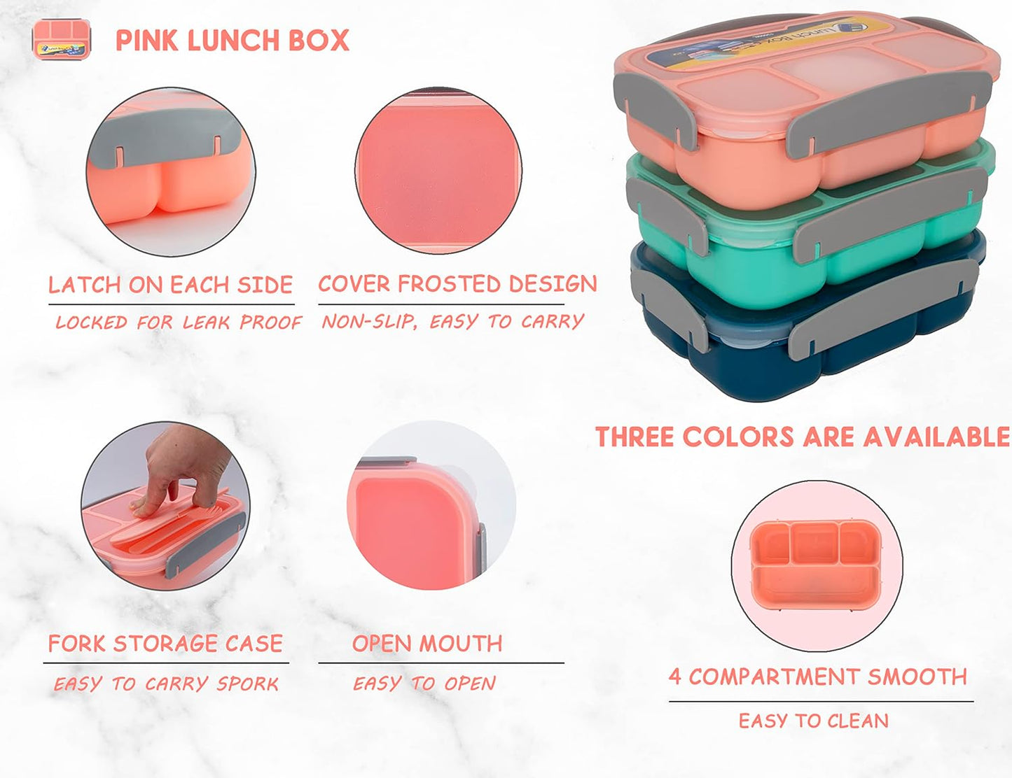 Bento Lunch Box for Kids Adult,4 Compartment Bento Box Adult Lunch Box Containers,Kids Lunch Box with Accessories Silicone Food Cake Cups, Cute Food Picks for Kids,Easy to Clean (PINK)