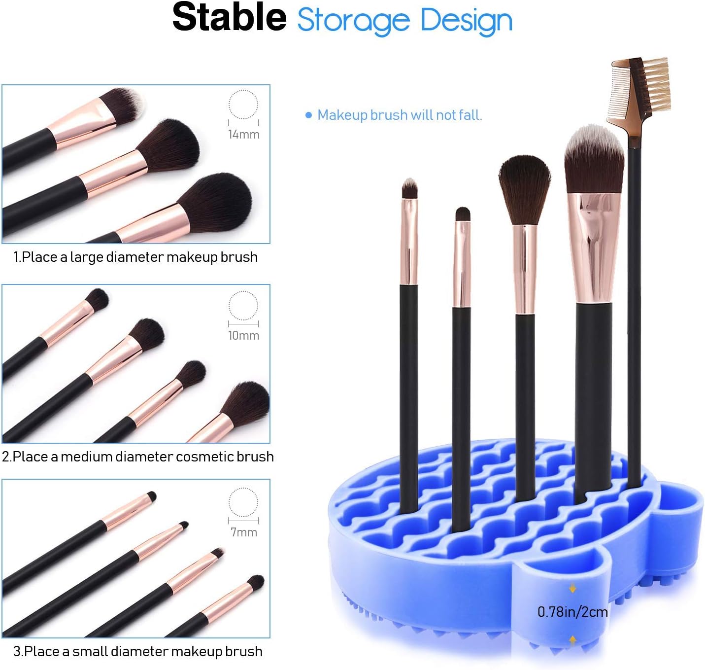 Makeup Brush Cleaning Mat, 2 in 1 Silicone Brush Cleaner Pad with Brushes Drying Holder,Portable Travel Cosmetic Brush Dryer Pad Washing Tool, Blue