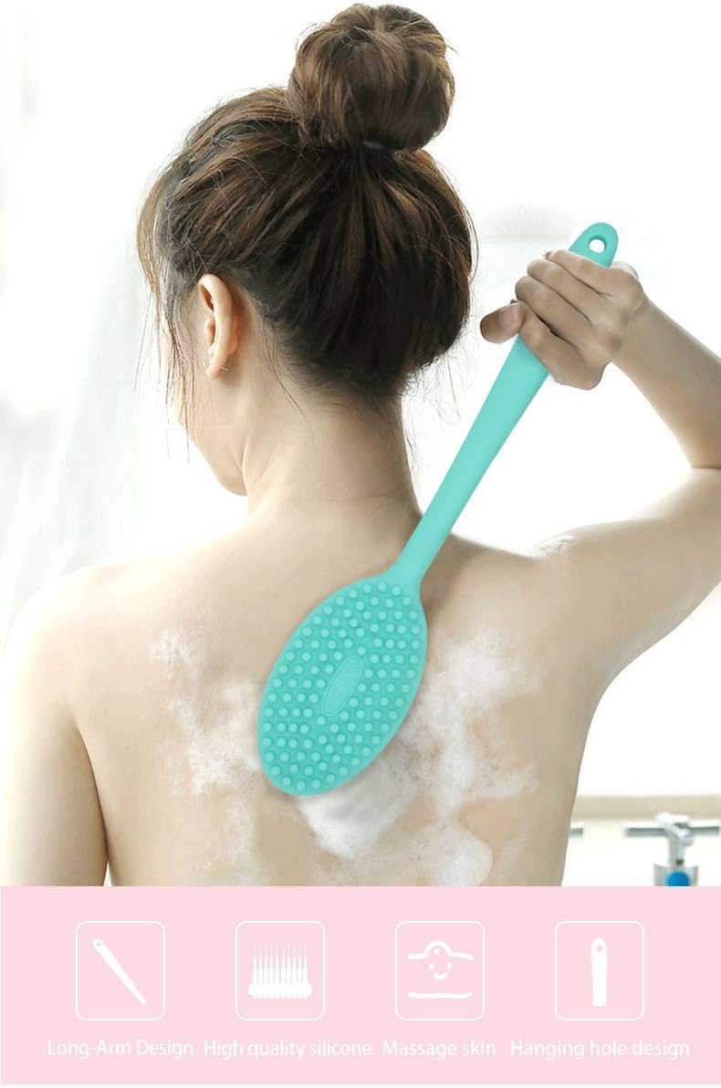 Loofah Exfoliating Body Scrubber 2 in 1 Face And Body Silicone Scrubber - Silicone Shower Brush Bath Sponge Loofa