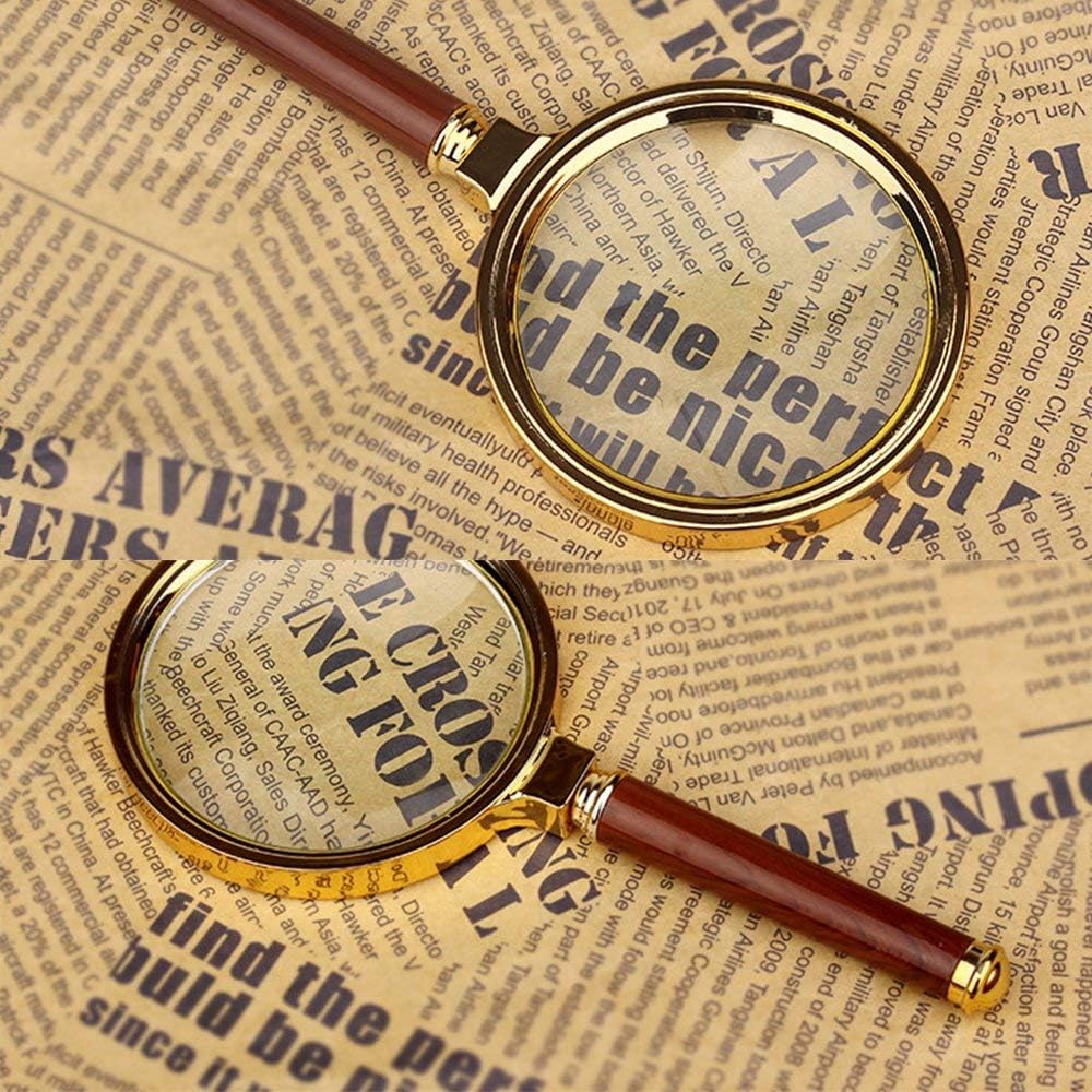 10X Handheld Magnifier Antique Mahogany Handle Magnifier Reading Magnifying Glass for Reading Book, Inspection, Coins, Insects, Rocks, Map, Crossword Puzzle