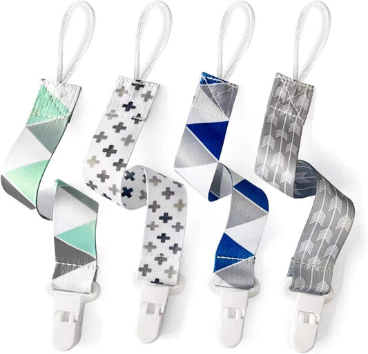 Baby Soother Chain Pacifier Clips Solid Color| 4 Pack Universal Holder Leash Soother Clips with Plastic Clasp for all Baby Teething Toys Teethers Soothers| Neutral