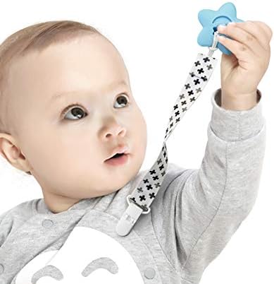 Baby Soother Chain Pacifier Clips Solid Color| 4 Pack Universal Holder Leash Soother Clips with Plastic Clasp for all Baby Teething Toys Teethers Soothers| Neutral