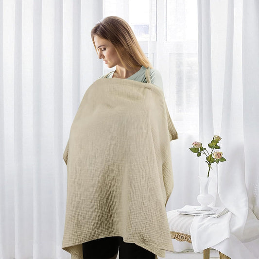Breastfeeding Cover, Nursing Cover Breastfeeding, Breathable Muslin Nursing Poncho, Neck Insert with Rigid Hoop for Mom, Multi-use Privacy Nursing Apron Carseat Cover