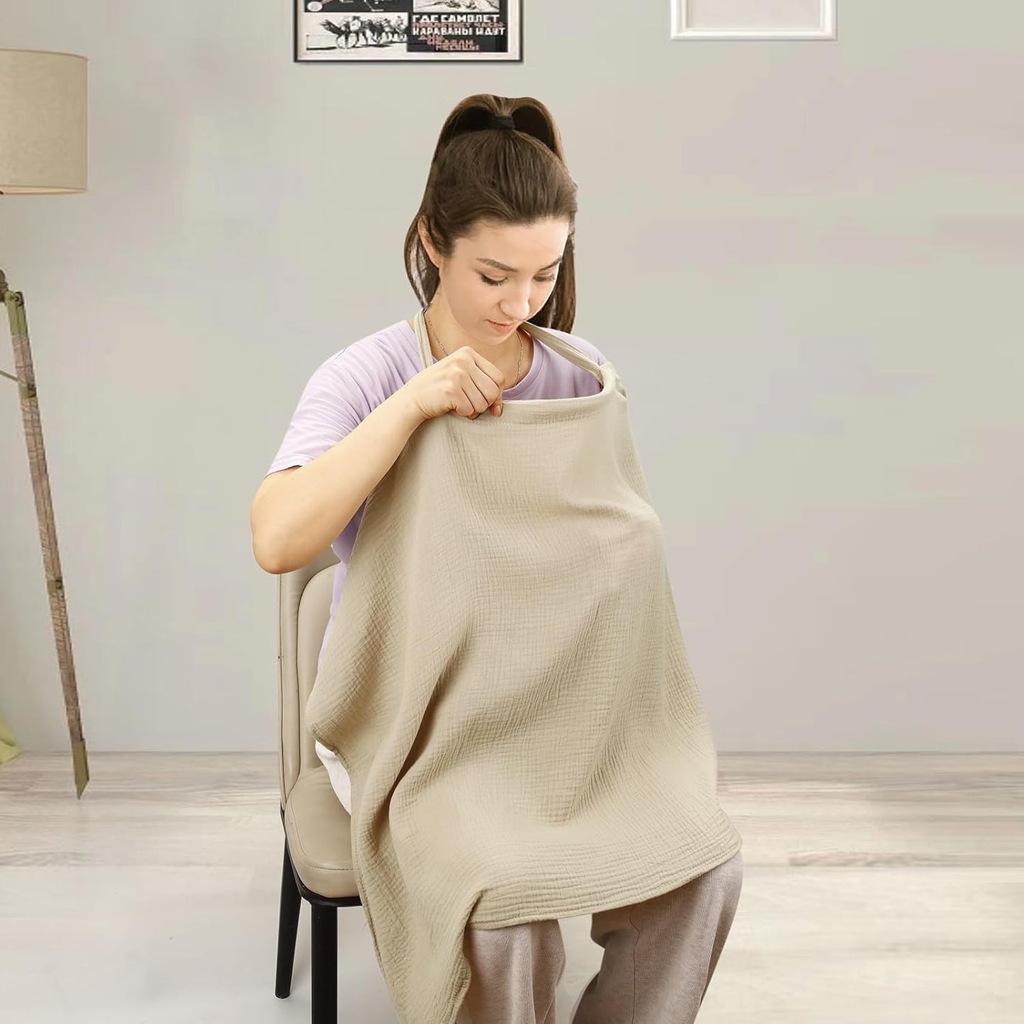 Breastfeeding Cover, Nursing Cover Breastfeeding, Breathable Muslin Nursing Poncho, Neck Insert with Rigid Hoop for Mom, Multi-use Privacy Nursing Apron Carseat Cover
