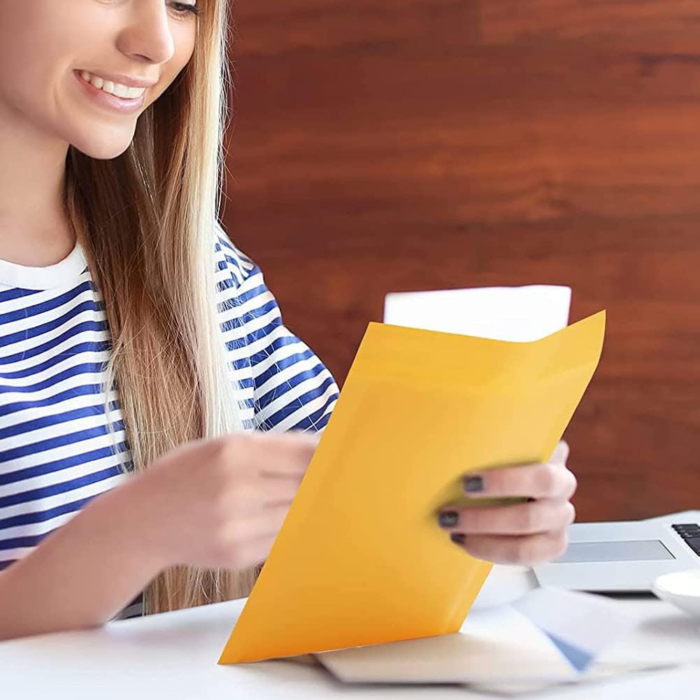 Kraft Bubble Mailers 4x8 Inch 50 Pcs,Small Self-Sealing Mail Shipping Bags,Yellow Padded Envelopes #000