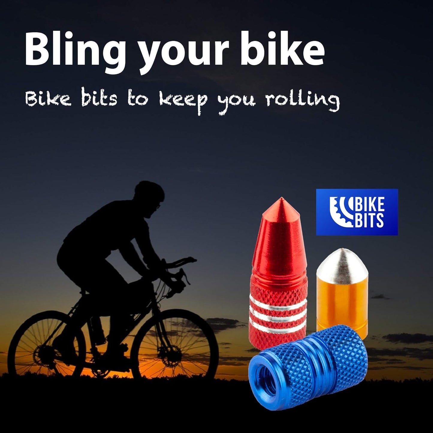 Presta Valve Caps - Anodized Aluminum - Use On Presta/French Valves - Designs: Bullet, Rocket, Hamburger, Pocket Rocket (4 Pack)