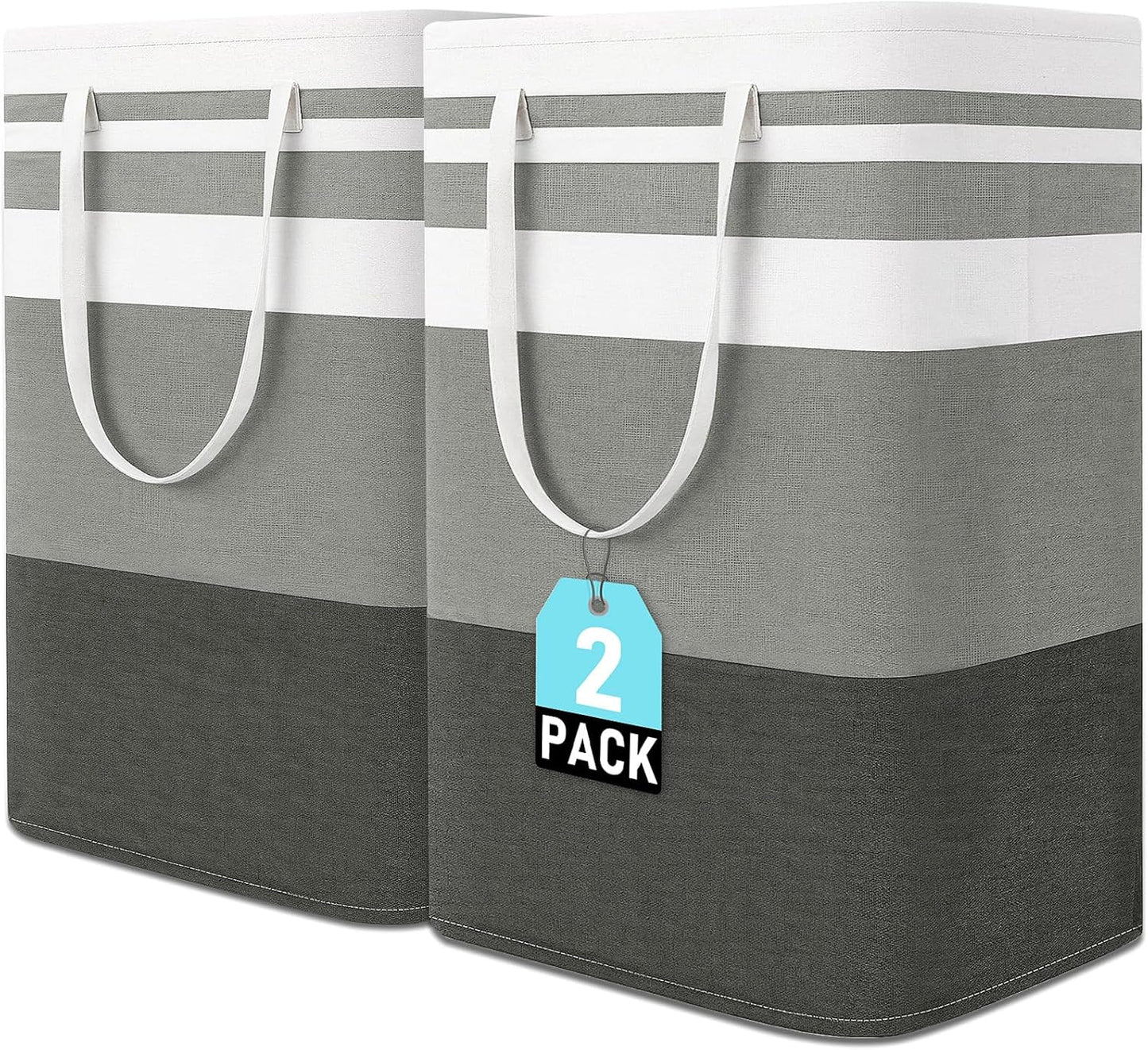Freestanding Laundry Basket Collapsible Laundry Hamper 2-Pack Large Clothes Storage Bin Foldable Laundry Baskets for Bedroom, Bathroom, Laundry Room
