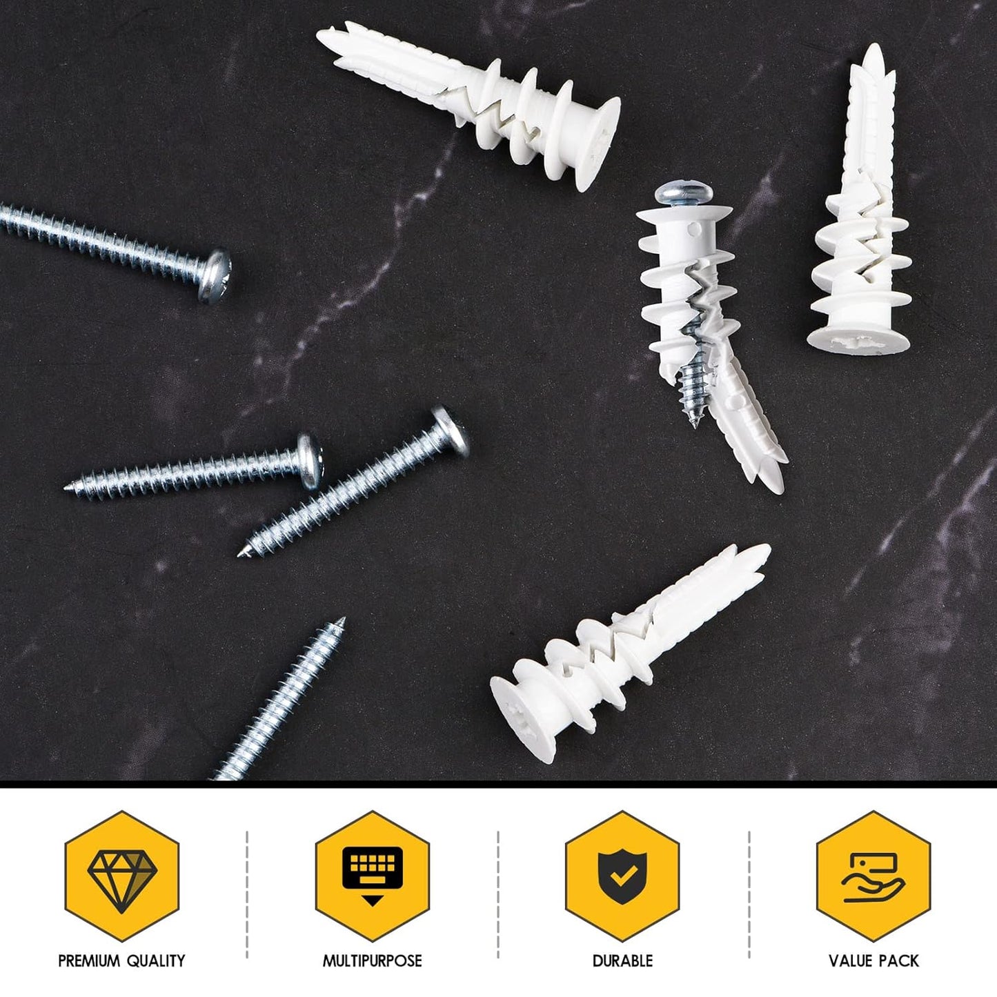 #8 Self Drilling Plastic Drywall Anchors and Screws Kit for Drywall, 25 pcs Wall Anchors & 25 pcs Drywall Screws, No Pre Drill Hole Preparation Required, 75LBS to Hang and Mount Heavy Items
