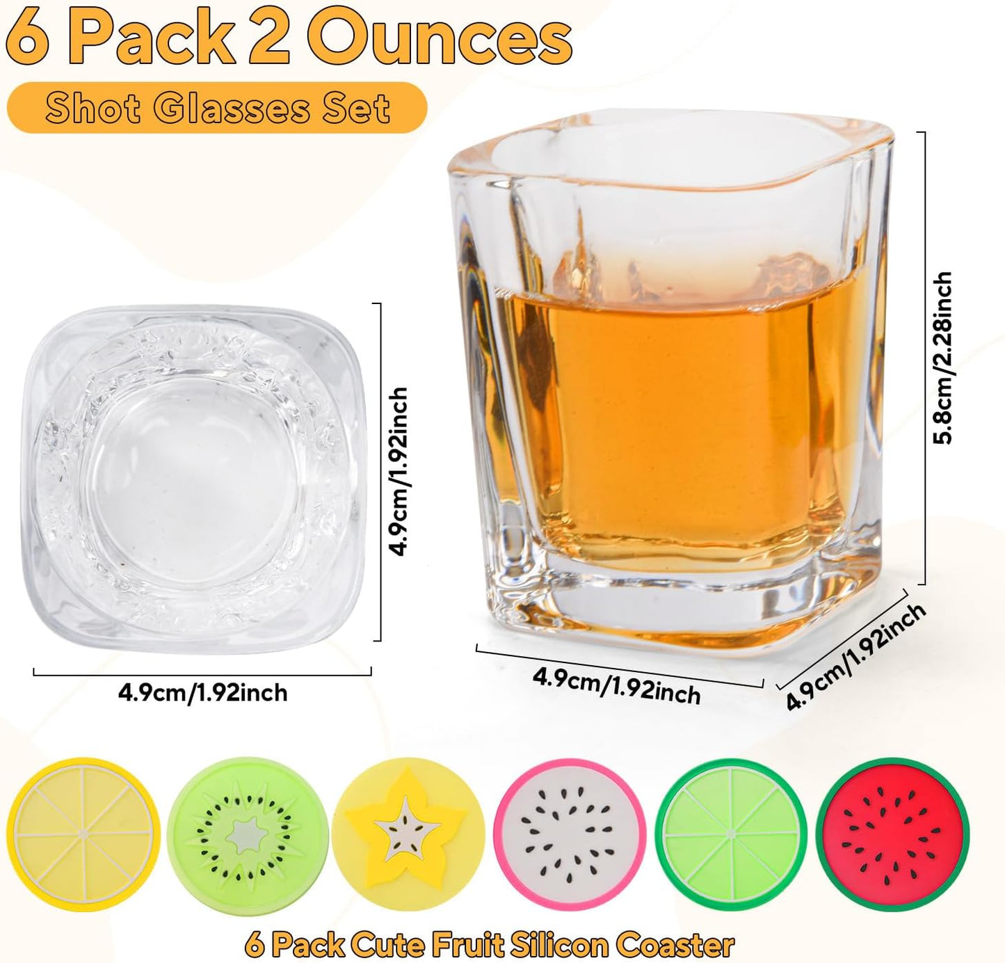 6 Pack 2oz Heavy Base Shot Glasses Set, Square Clear Shot Glasses Bulk, Tequila Shot Glass Small Bar Cart Accessories Espresso Shot Glass Holder for Spirits & Liquors, Whiskey, Vodka, Tequila, Party