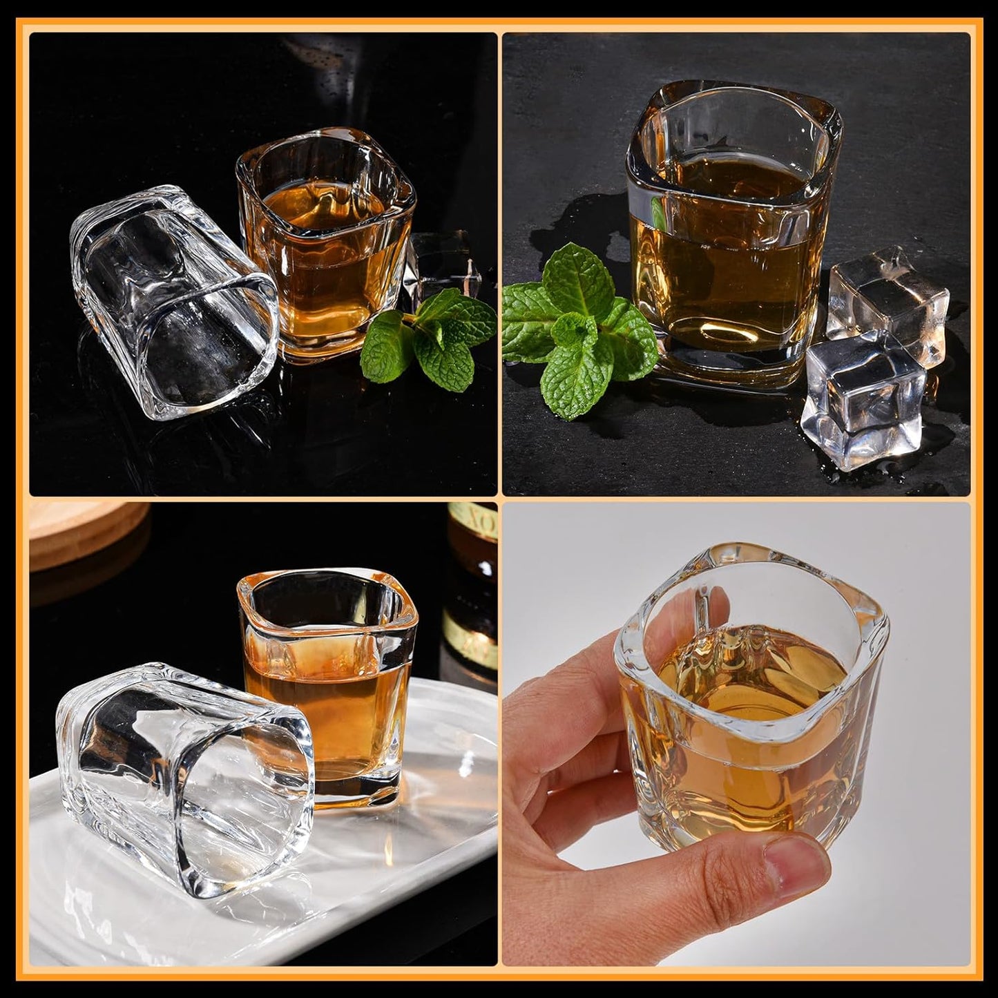 6 Pack 2oz Heavy Base Shot Glasses Set, Square Clear Shot Glasses Bulk, Tequila Shot Glass Small Bar Cart Accessories Espresso Shot Glass Holder for Spirits & Liquors, Whiskey, Vodka, Tequila, Party