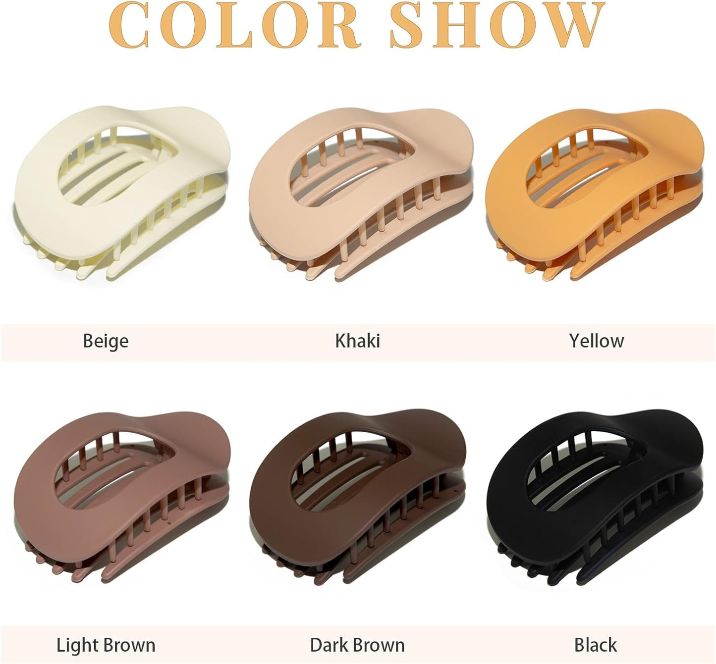 4" Large Round Flat Hair Clips for Women - Strong Hold Lay Down Claw Clamps Hair Barrettes Alligator Clip for Thick Thin Hair(Neutral Colors）