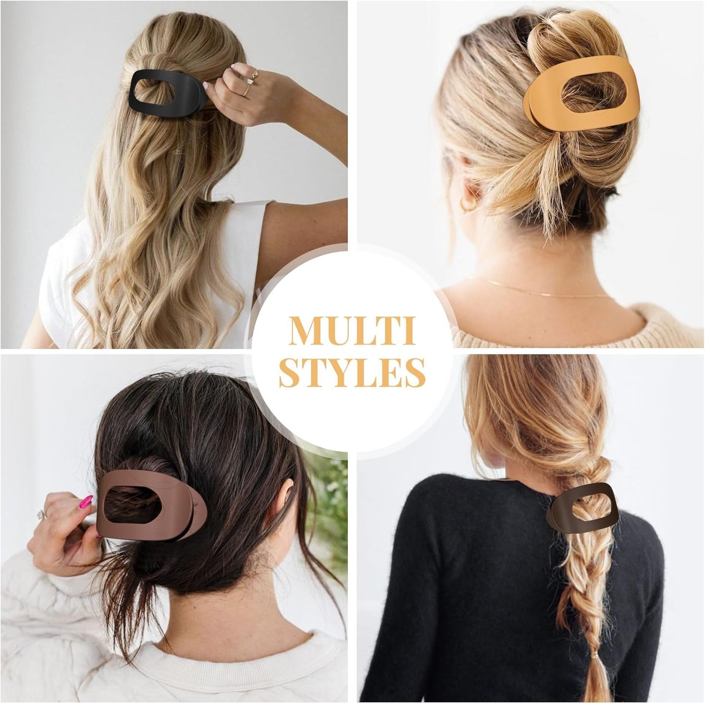 4" Large Round Flat Hair Clips for Women - Strong Hold Lay Down Claw Clamps Hair Barrettes Alligator Clip for Thick Thin Hair(Neutral Colors）