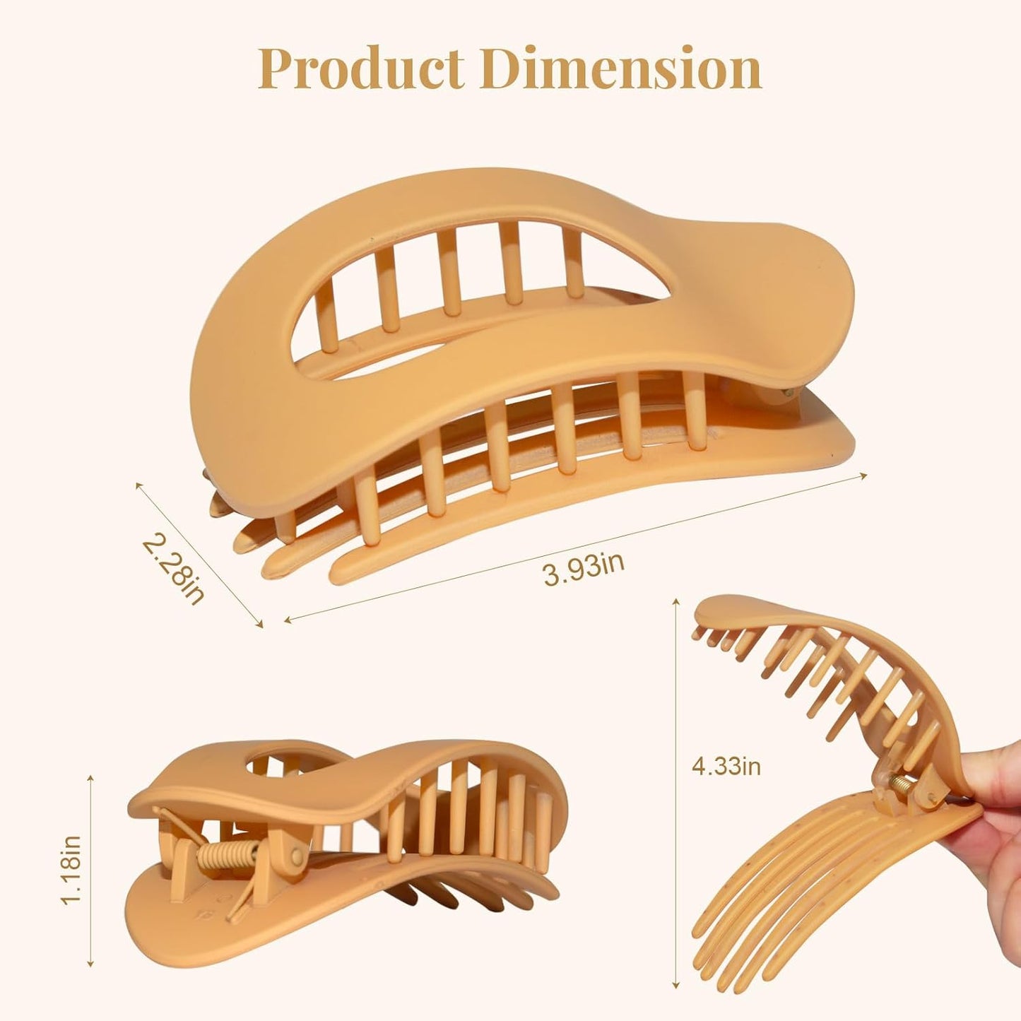 4" Large Round Flat Hair Clips for Women - Strong Hold Lay Down Claw Clamps Hair Barrettes Alligator Clip for Thick Thin Hair(Neutral Colors）