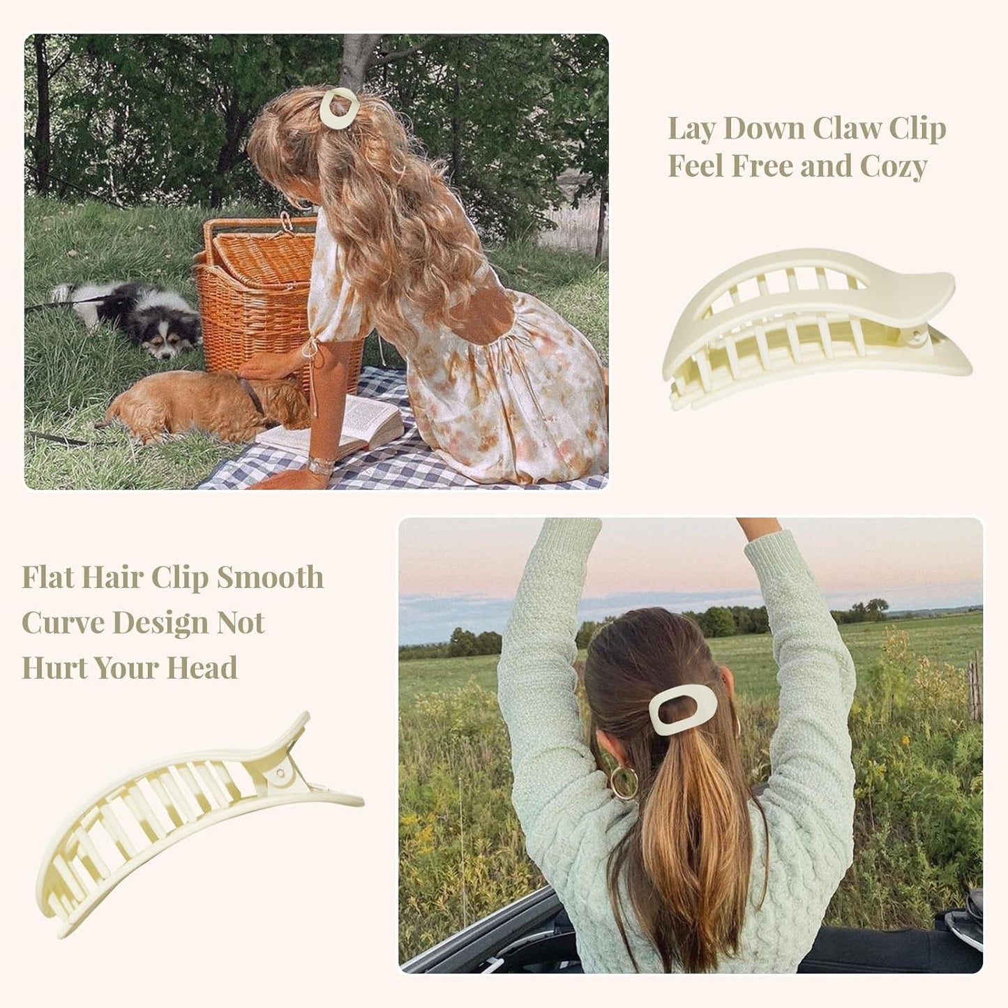 4" Large Round Flat Hair Clips for Women - Strong Hold Lay Down Claw Clamps Hair Barrettes Alligator Clip for Thick Thin Hair(Neutral Colors）