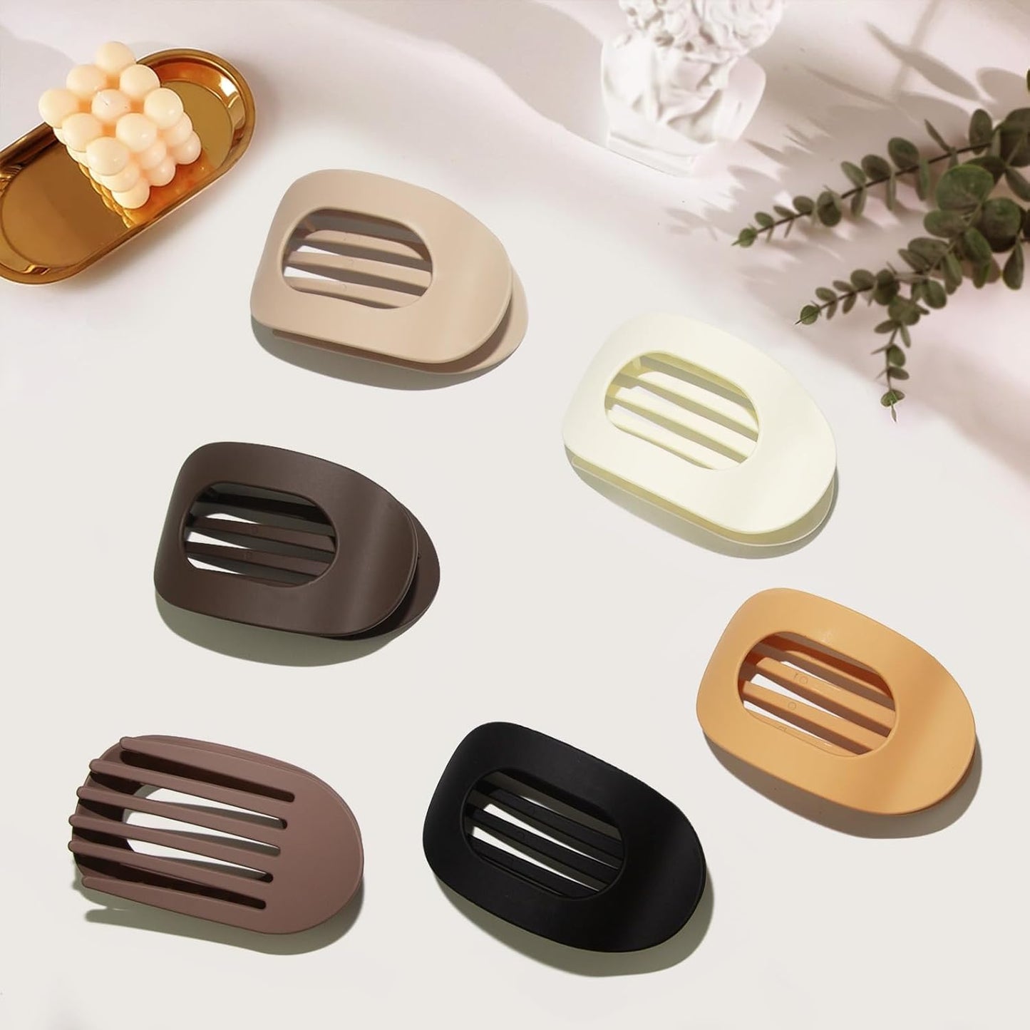 4" Large Round Flat Hair Clips for Women - Strong Hold Lay Down Claw Clamps Hair Barrettes Alligator Clip for Thick Thin Hair(Neutral Colors）