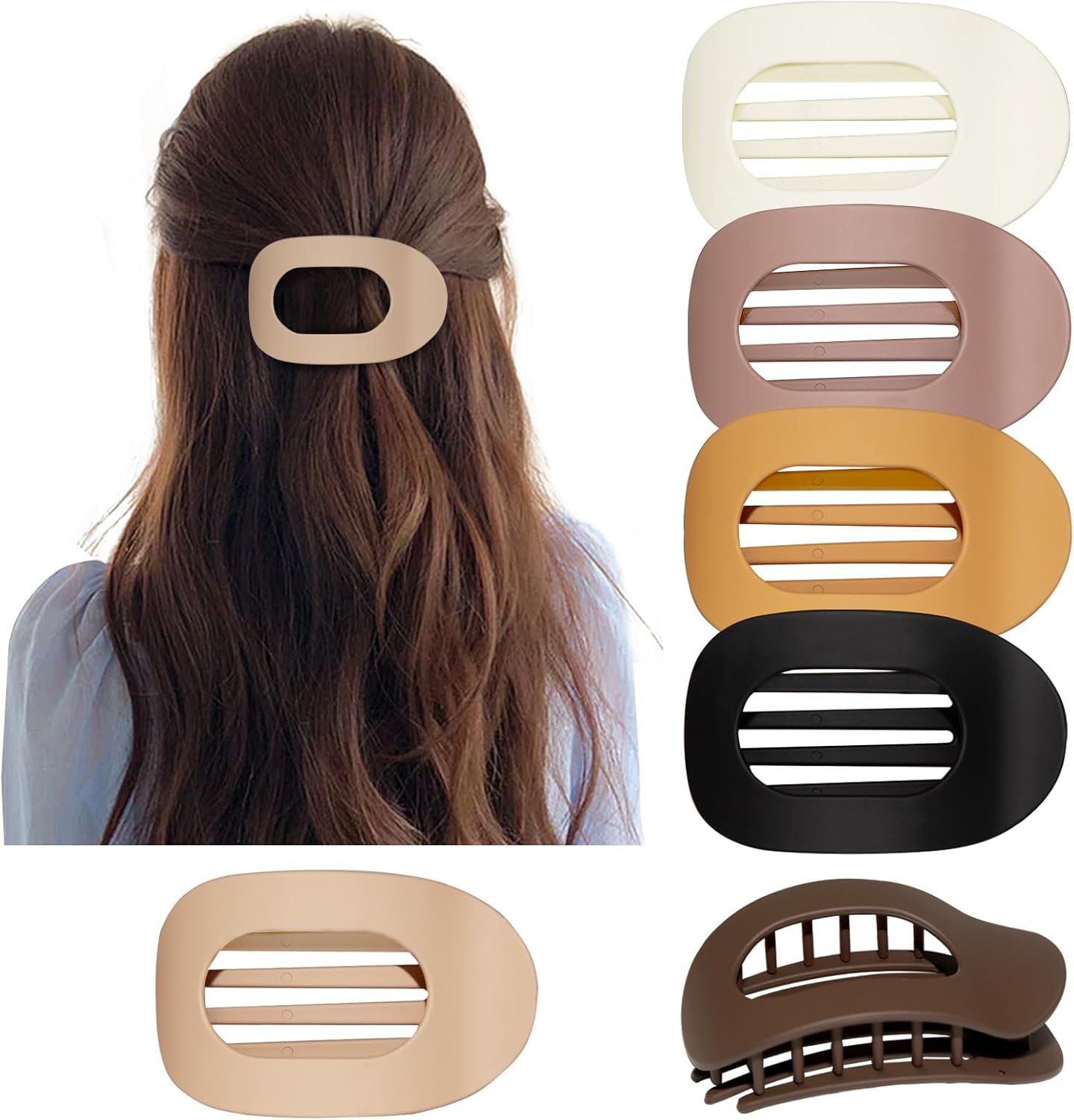 4" Large Round Flat Hair Clips for Women - Strong Hold Lay Down Claw Clamps Hair Barrettes Alligator Clip for Thick Thin Hair(Neutral Colors）