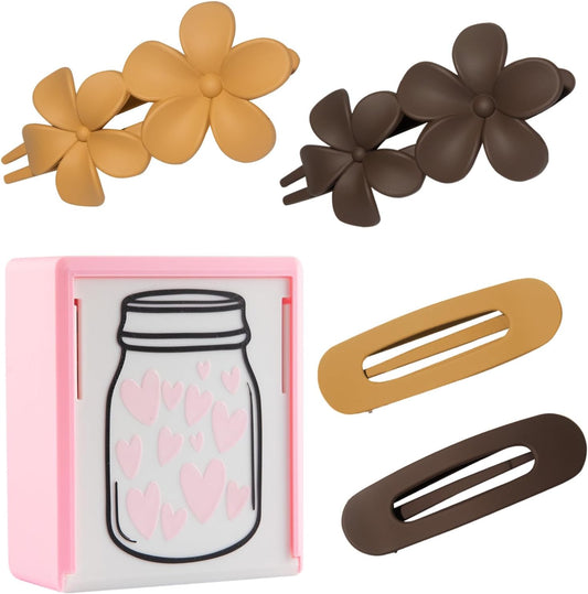 Lay Down Flat Hair Clips for Women - 2 Style Big Matte Flower Alligator Claw Clamps for Thin, Fine & Thick Hair with Exquisite Storage Box (Neutral Color)