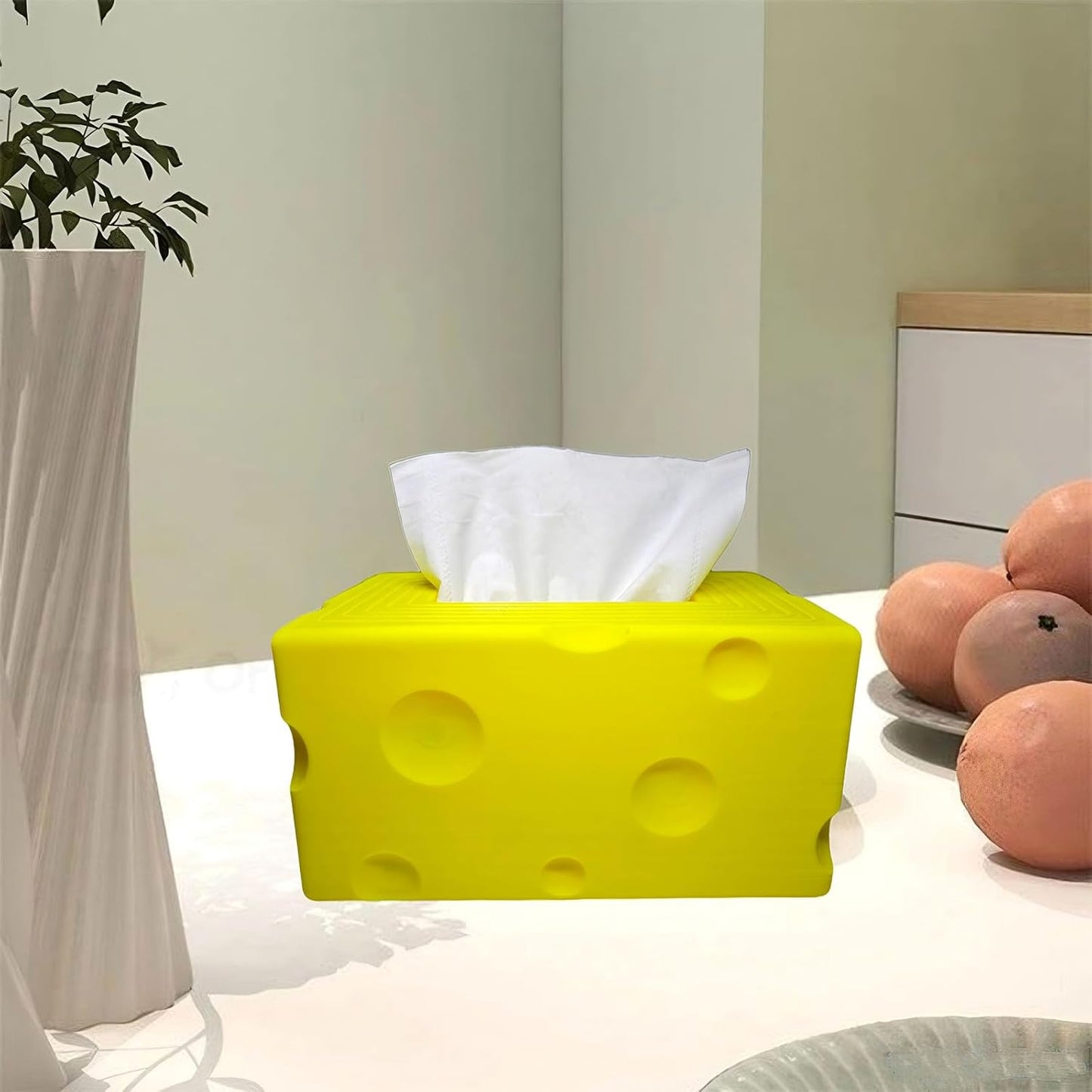 Cheese Automatic Sinking Tissue Box Cover, Stylish Rectangle Sunken Tissue Box Holder with Pull-Out Bottom, Decorative Tissue Cover for Bathroom Toilet Bedroom Table Desk Office (Yellow)