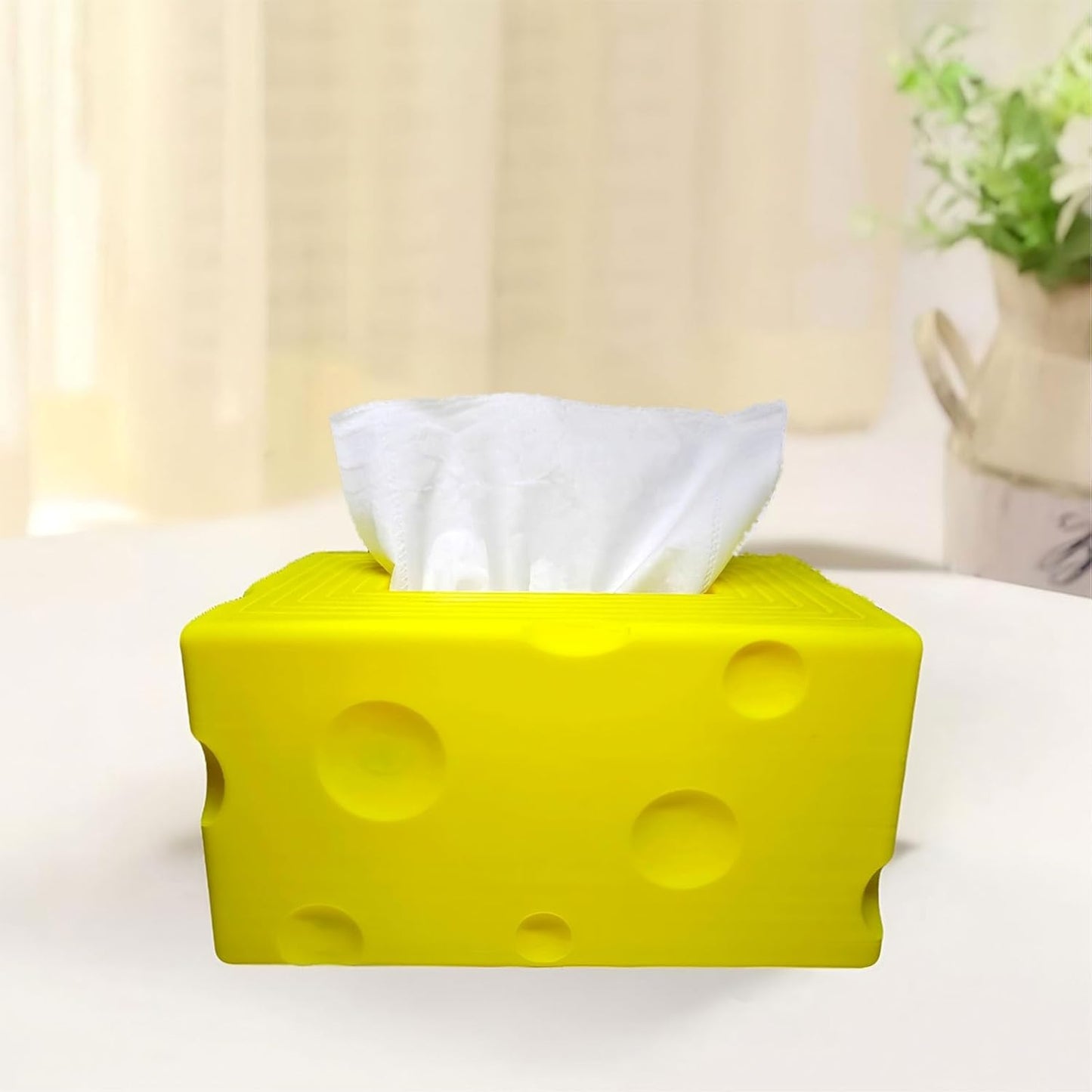 Cheese Automatic Sinking Tissue Box Cover, Stylish Rectangle Sunken Tissue Box Holder with Pull-Out Bottom, Decorative Tissue Cover for Bathroom Toilet Bedroom Table Desk Office (Yellow)