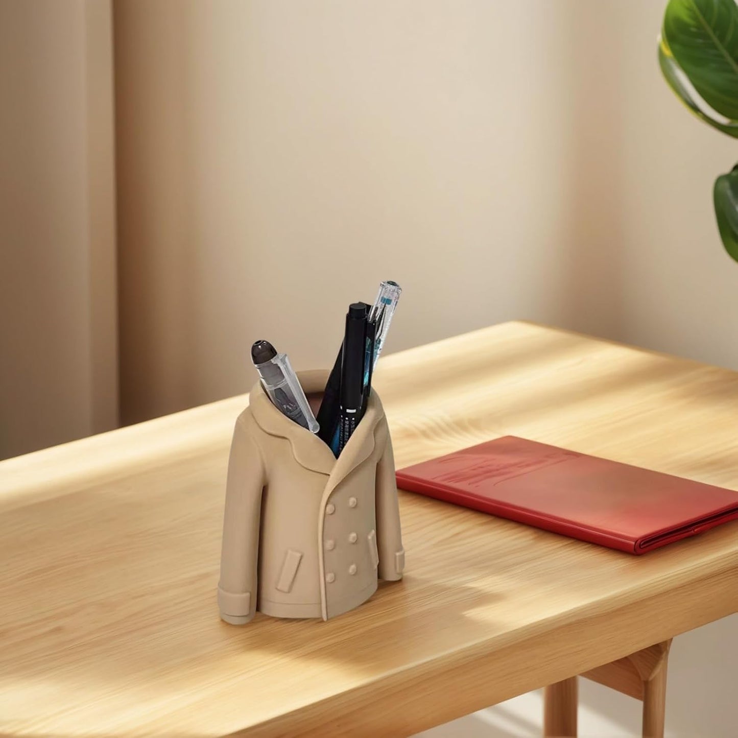 Trench Coat Pen Holder - 3D Printed Desk Organizer with Classic Design for Pens, Makeup Brushes, Elegant Office Desk Accessory