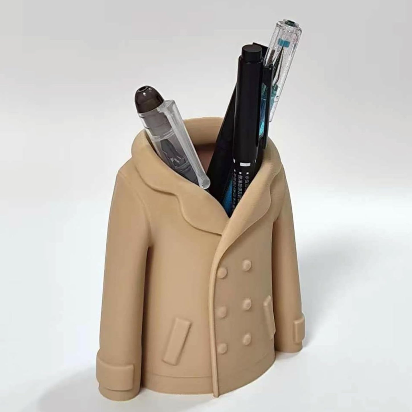 Trench Coat Pen Holder - 3D Printed Desk Organizer with Classic Design for Pens, Makeup Brushes, Elegant Office Desk Accessory