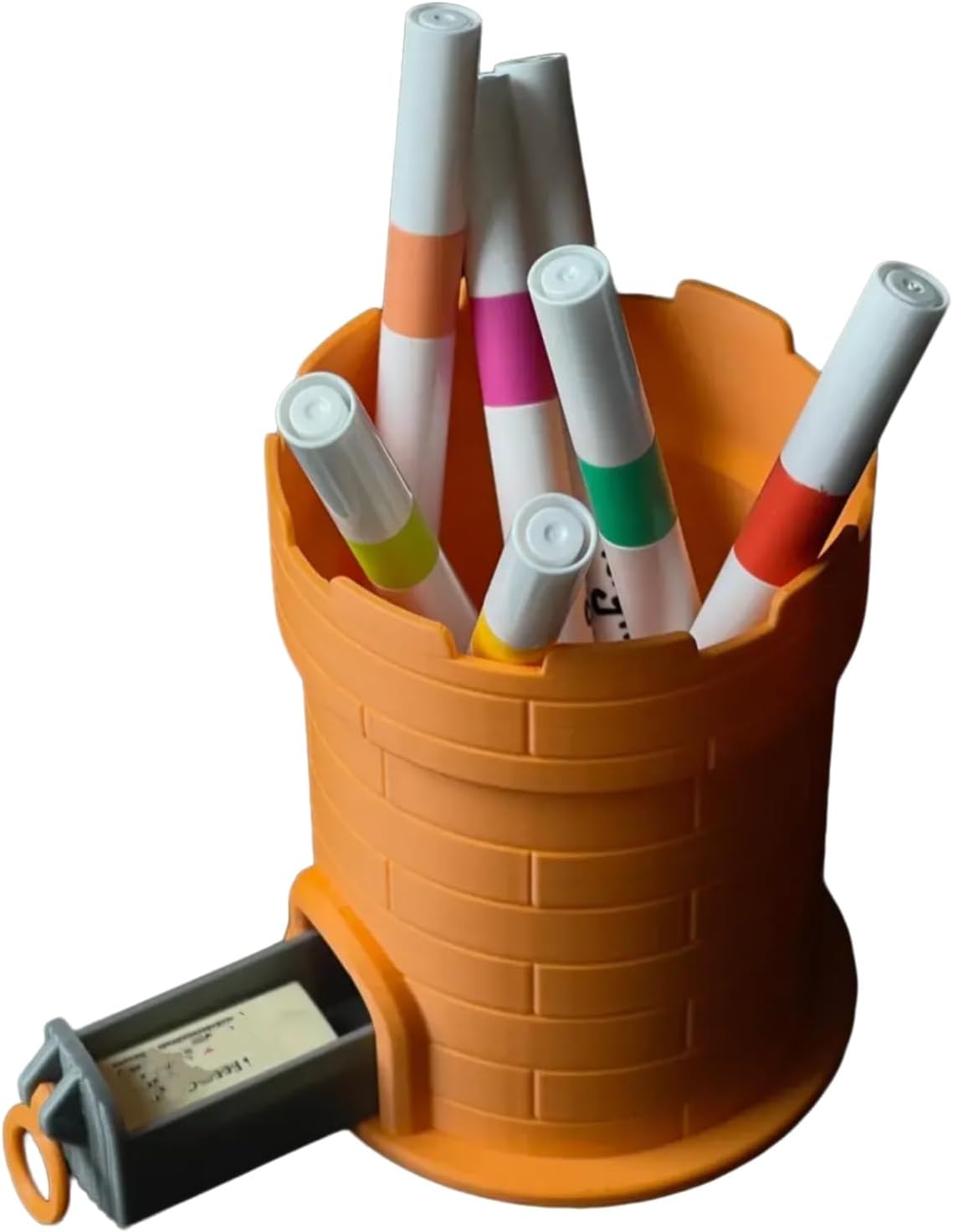Drawer Castle Pen Holder - 3D Printed Creative Desk Organizer with Hidden Mini Drawer, Holds 5-8 Pens, Scissors & Small Supplies