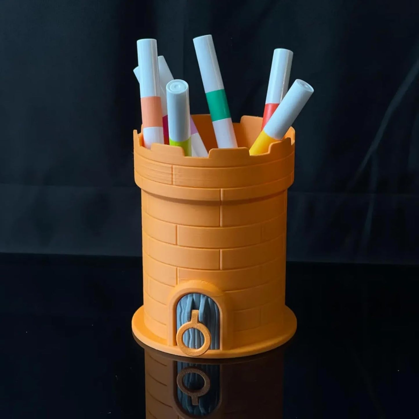 Drawer Castle Pen Holder - 3D Printed Creative Desk Organizer with Hidden Mini Drawer, Holds 5-8 Pens, Scissors & Small Supplies