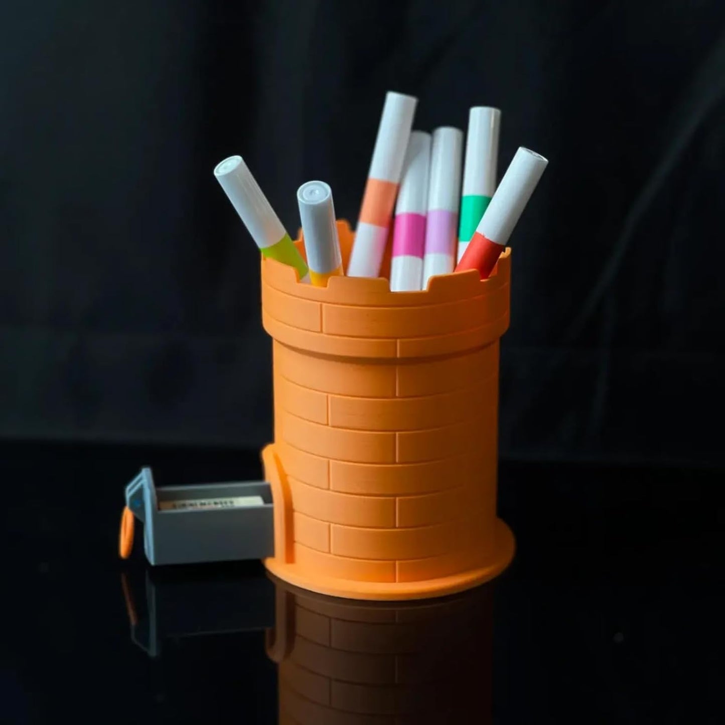 Drawer Castle Pen Holder - 3D Printed Creative Desk Organizer with Hidden Mini Drawer, Holds 5-8 Pens, Scissors & Small Supplies