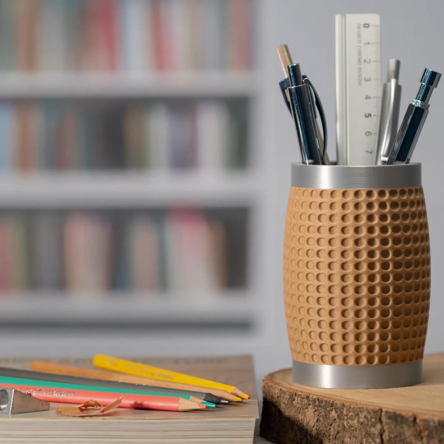 Creative Imitation Wood and Imitation Metal Pen Holder, Pencil Holder Desk Organizers, Office Supplies Decorations Idea Gift