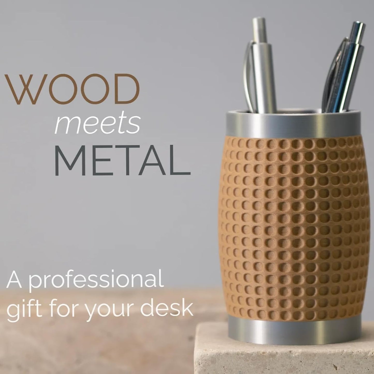 Creative Imitation Wood and Imitation Metal Pen Holder, Pencil Holder Desk Organizers, Office Supplies Decorations Idea Gift