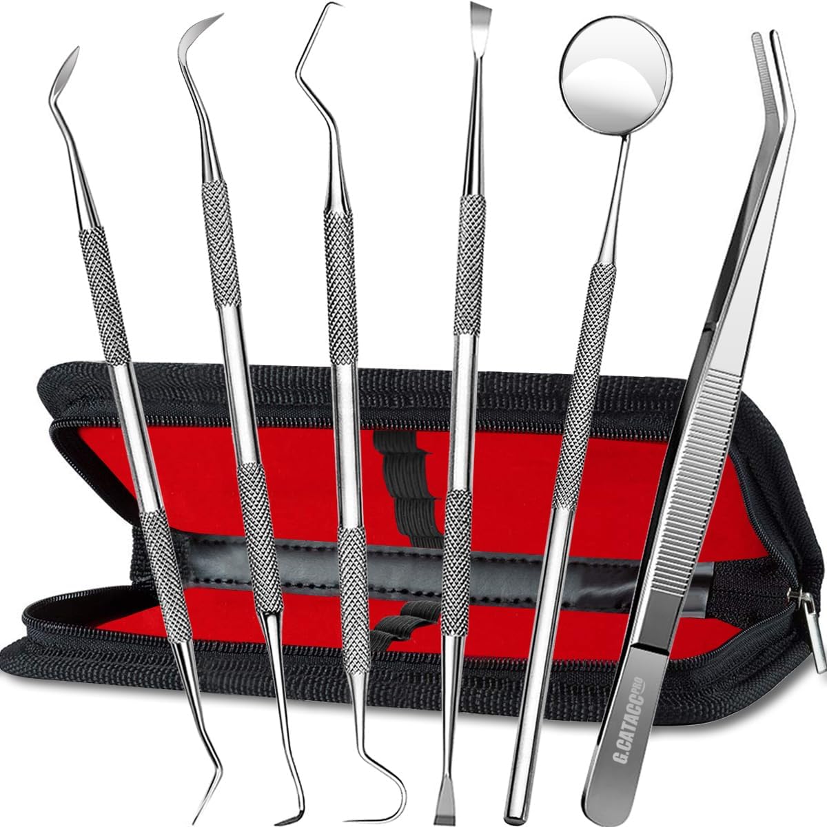 Dental Tools, Dental Pick Teeth Cleaning Tools Hygiene Kit, Plaque Remover for Teeth, Professional Stainless Steel Tooth Scraper Plaque Tartar Cleaner - with Case