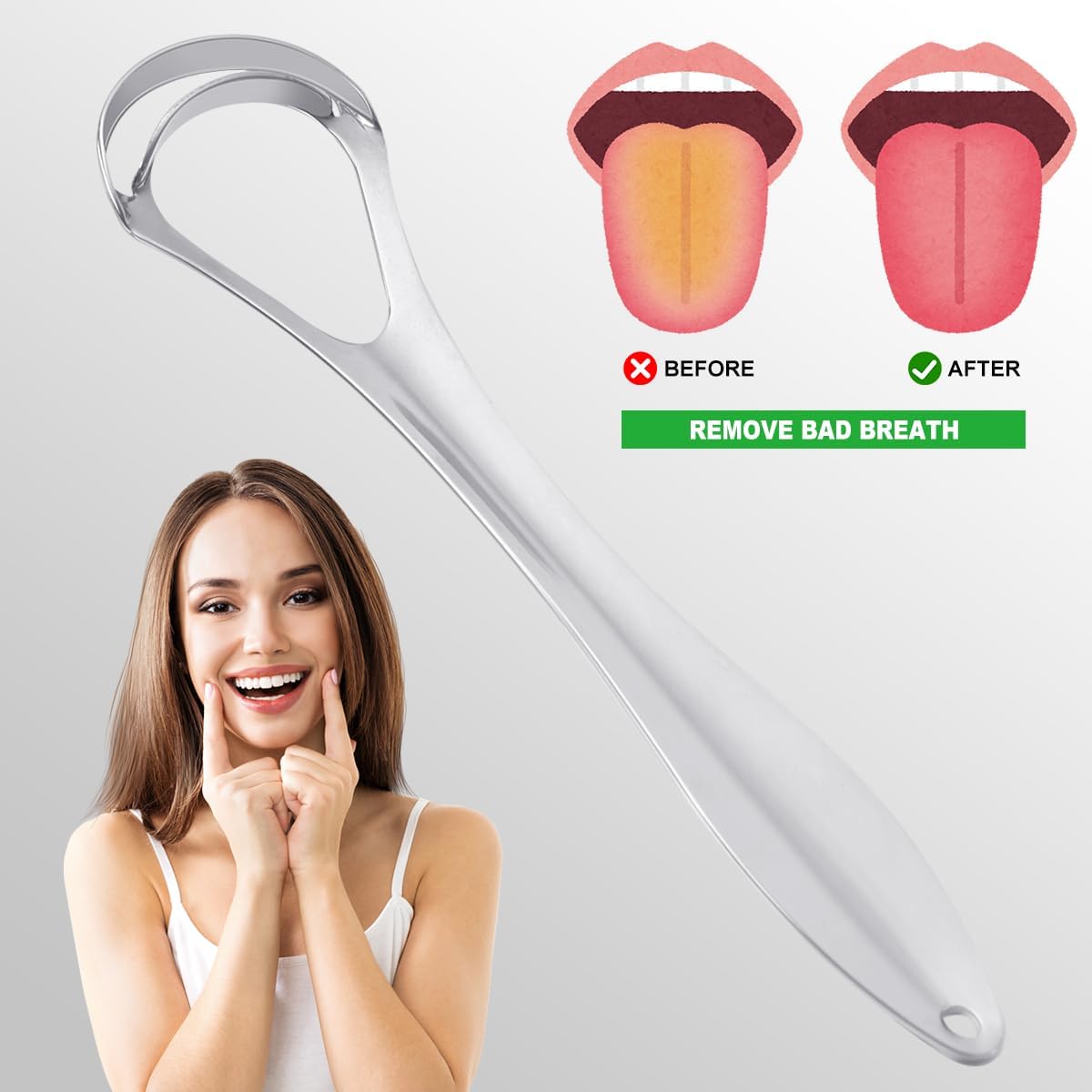 Tongue Scraper for Kids Adults, Metal Tongue Cleaner Scrubber for Oral Care - Reduce Bad Breath