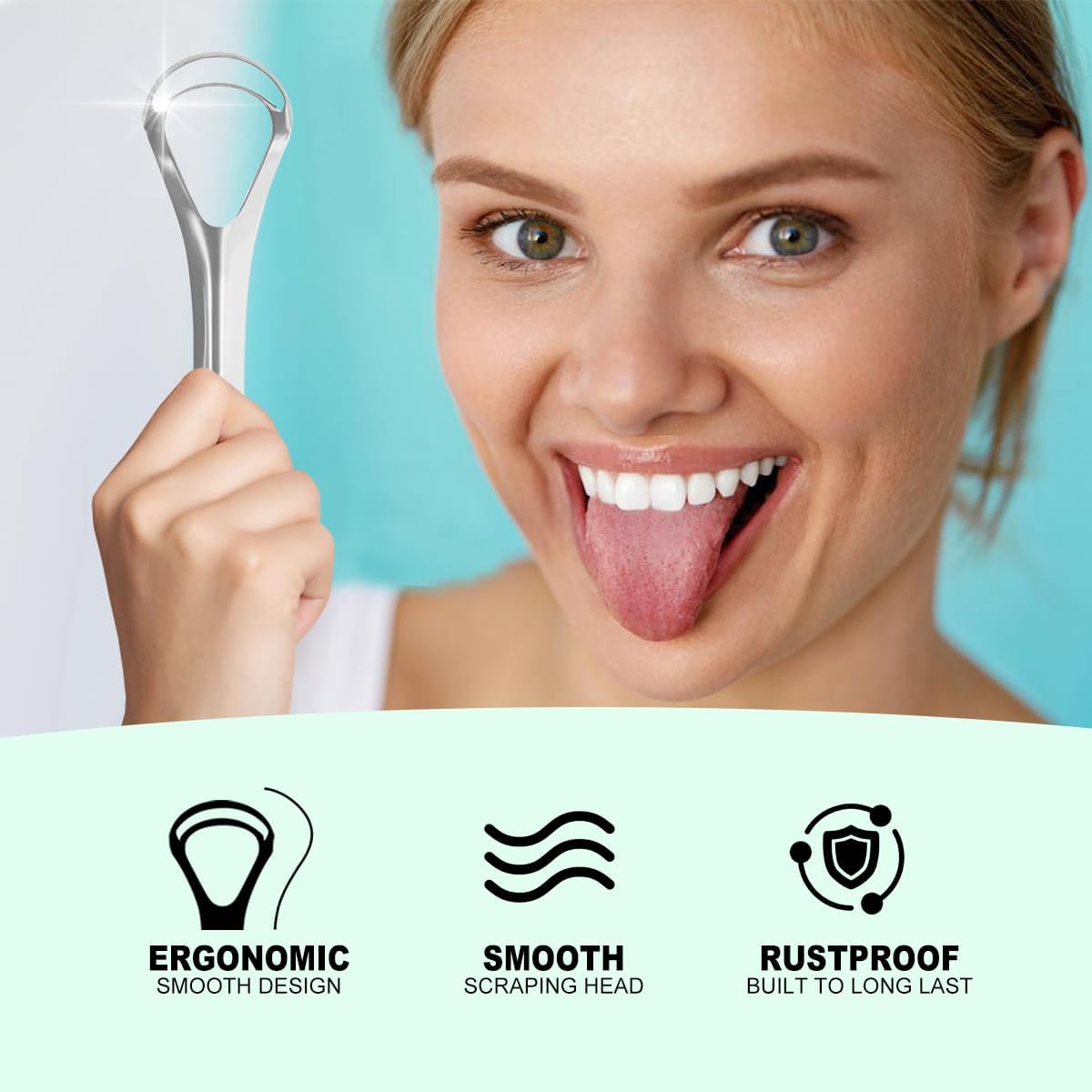 Tongue Scraper for Kids Adults, Metal Tongue Cleaner Scrubber for Oral Care - Reduce Bad Breath
