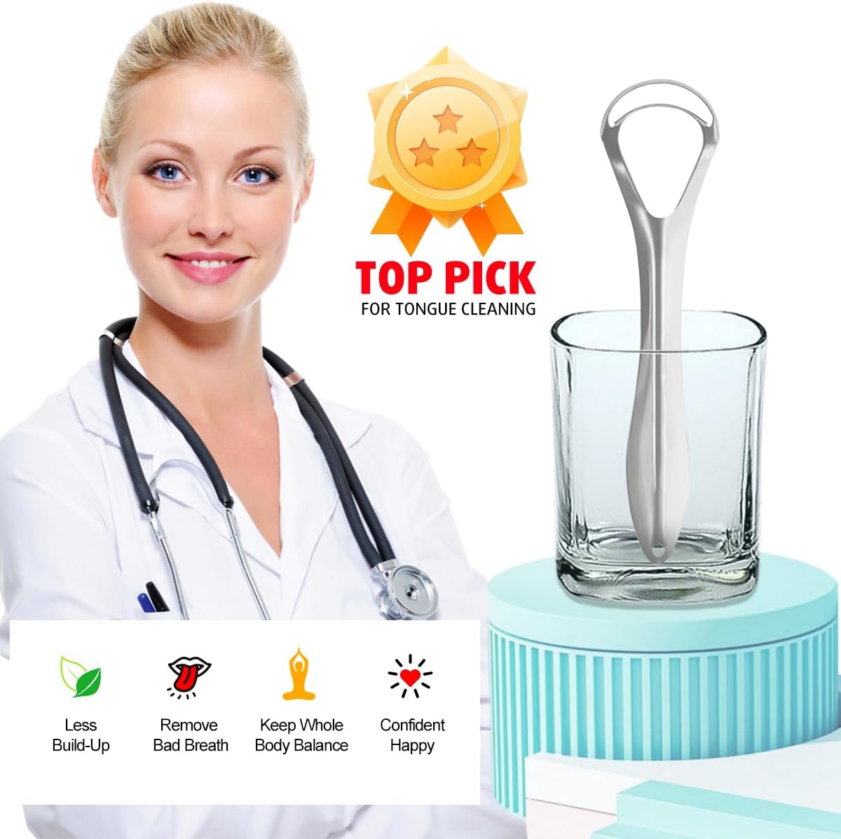 Tongue Scraper for Kids Adults, Metal Tongue Cleaner Scrubber for Oral Care - Reduce Bad Breath