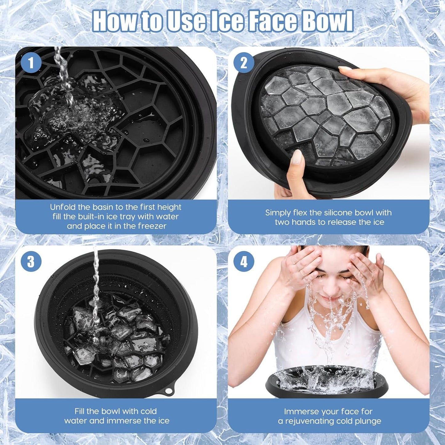 Face Ice Bath Bowl, Foldable Face Bowls, Silicone Ice Bowl with Built-In Icetray, Space Saving Facial Baths for Puffiness Relief Soothe Skin, Facial Bath for Home and Travel