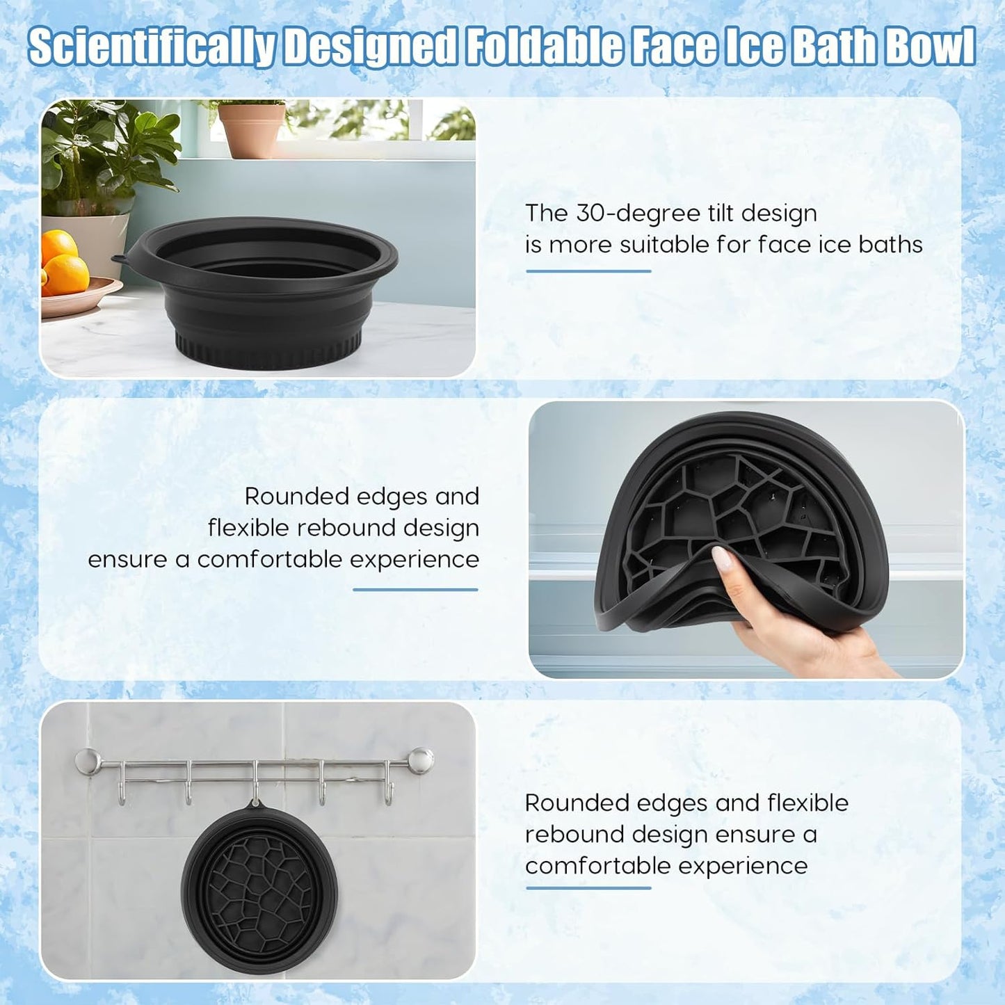 Face Ice Bath Bowl, Foldable Face Bowls, Silicone Ice Bowl with Built-In Icetray, Space Saving Facial Baths for Puffiness Relief Soothe Skin, Facial Bath for Home and Travel