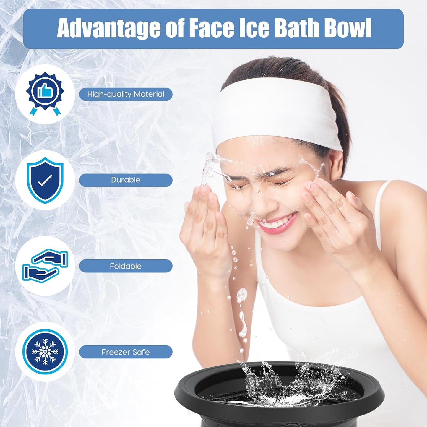 Face Ice Bath Bowl, Foldable Face Bowls, Silicone Ice Bowl with Built-In Icetray, Space Saving Facial Baths for Puffiness Relief Soothe Skin, Facial Bath for Home and Travel